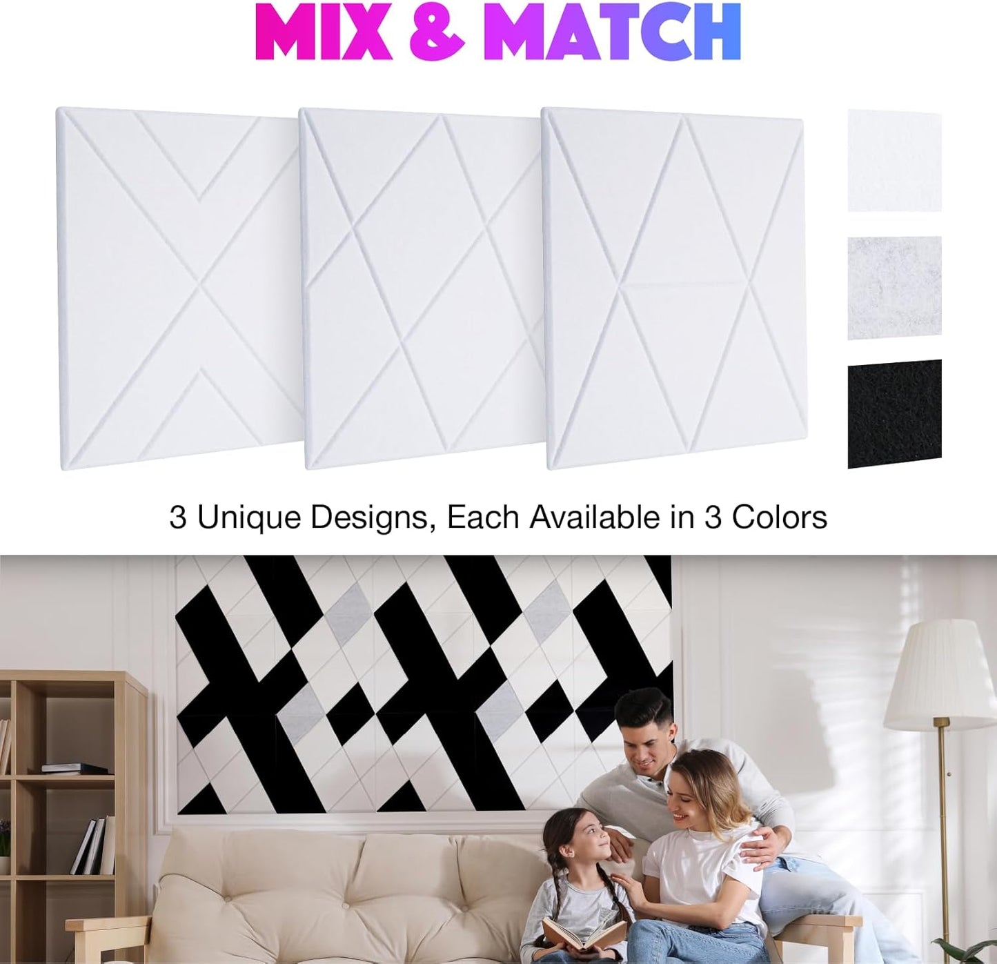 18 Pack Self-Adhesive Acoustic Panels, 12"x 12"x 0.4" Sound Absorbing Panels, High Density Square Sound Proof Noise Dampening Panels for Walls Home Studio Office, Rhombus Cutting Style, White