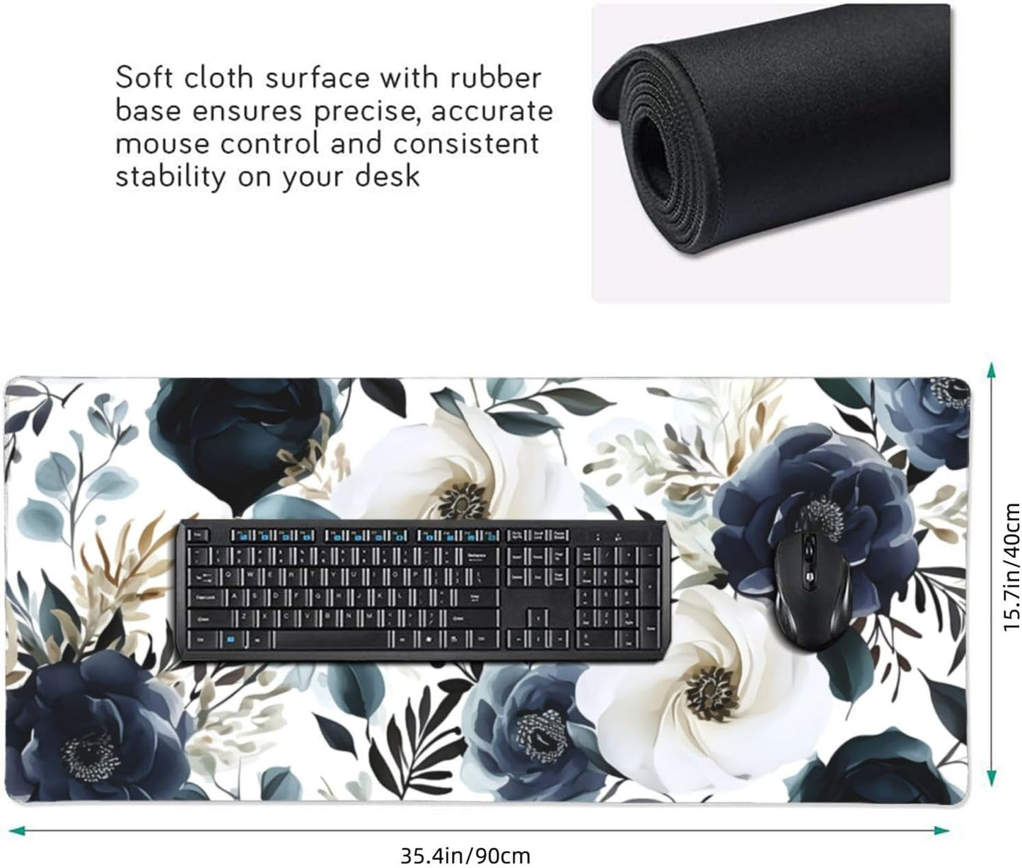 35.4 x 15.7 in, XXL Large Mouse Pad for Desk, Extended Keyboard Mouse Mat for Computer Office, Big Laptop Mouse pad, Gaming Pc-Boho Navy Blue Peony Florals