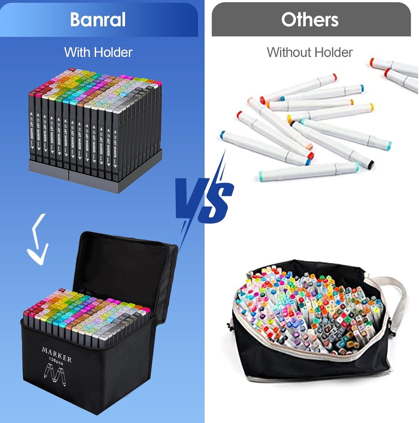 Banral Alcohol Markers Set, 136 Colors Dual Tip Alcohol Based Art Marker for Artists, Permanent Drawing Pens for Adult Coloring Sketching Illustration with Case and Holders