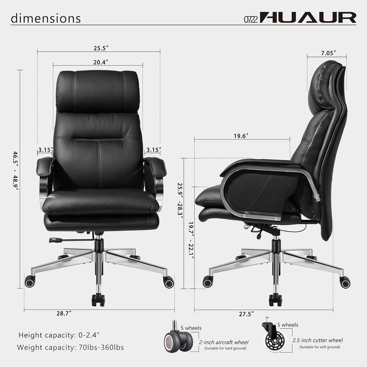 Genuine Leather Modern Executive Chair High-Back Support 90 to 150 Degrees Tilt and Upholstered Home Desk Chair with Base 360LB Capacity Swivel Computer Office Chair (Black)
