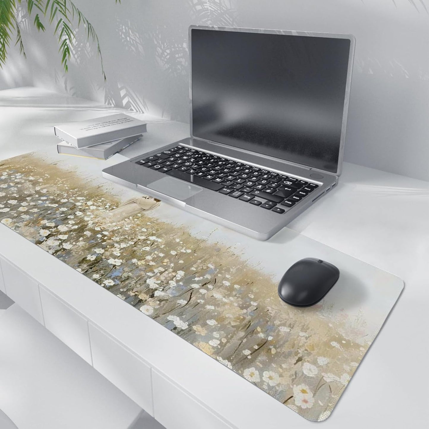 Christian Themed Mouse Pad,Jesus Religious Mouse Pad,Large Vintage Easter Decor Desk Mat,Jesus Find The Lost Lamb,White Floral Desk Mat,Religious Gifts Christian Gifts for Women,31.5x11.8