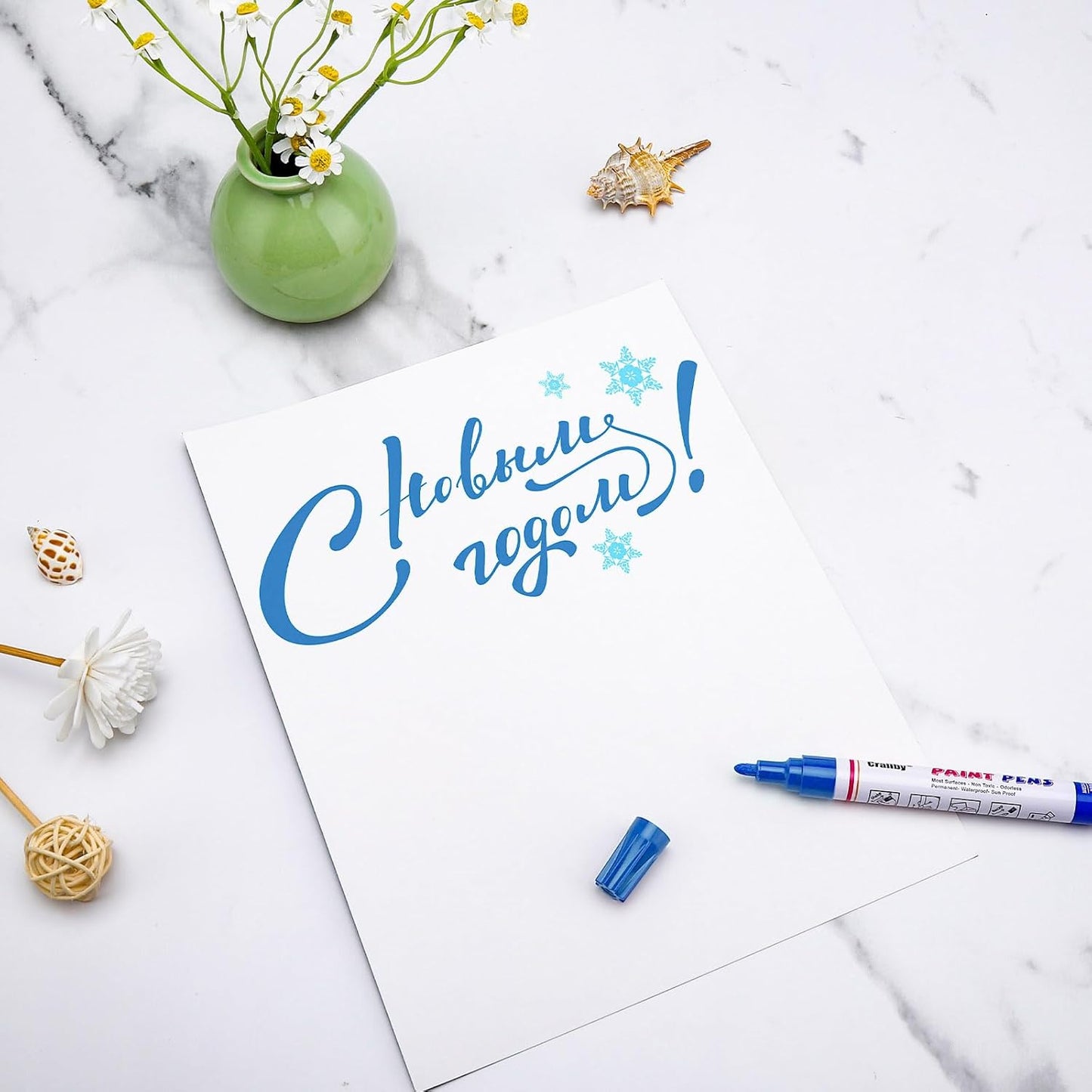 Blue Paint Markers, 5 Pack Oil-Based Waterproof Quick Dry Permanent Paint Pen Set for Rocks Painting, Wood, Fabric, Plastic, Canvas, Glass, Mugs, Metal, Tire, Stone, DIY Craft