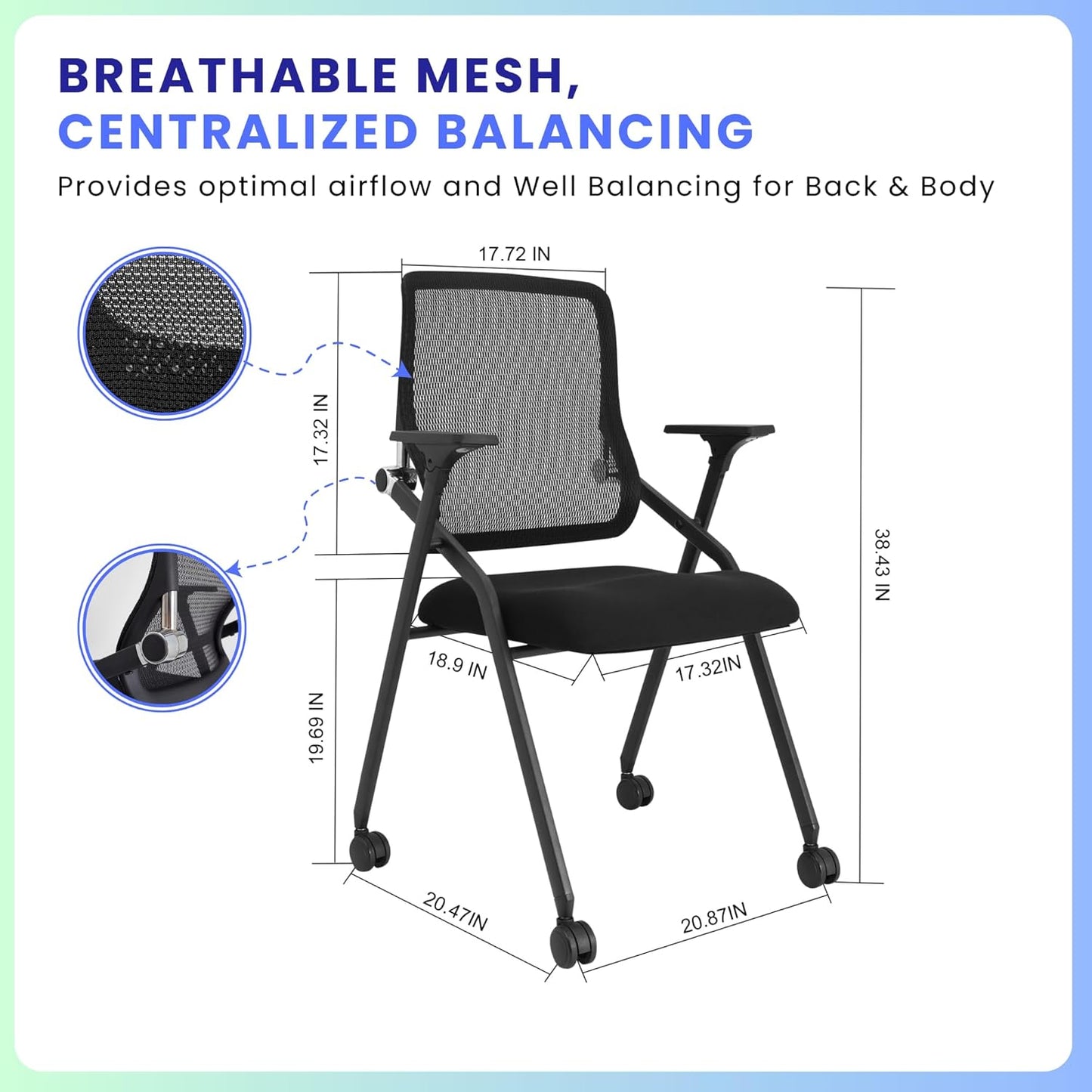 10 Pack Stackable & Foldable Conference Room Chairs with Lumbar Support, Armrest - Ergonomic Mesh Bouncing Back for Office Meeting, Conference, Reception and Training Room Chair