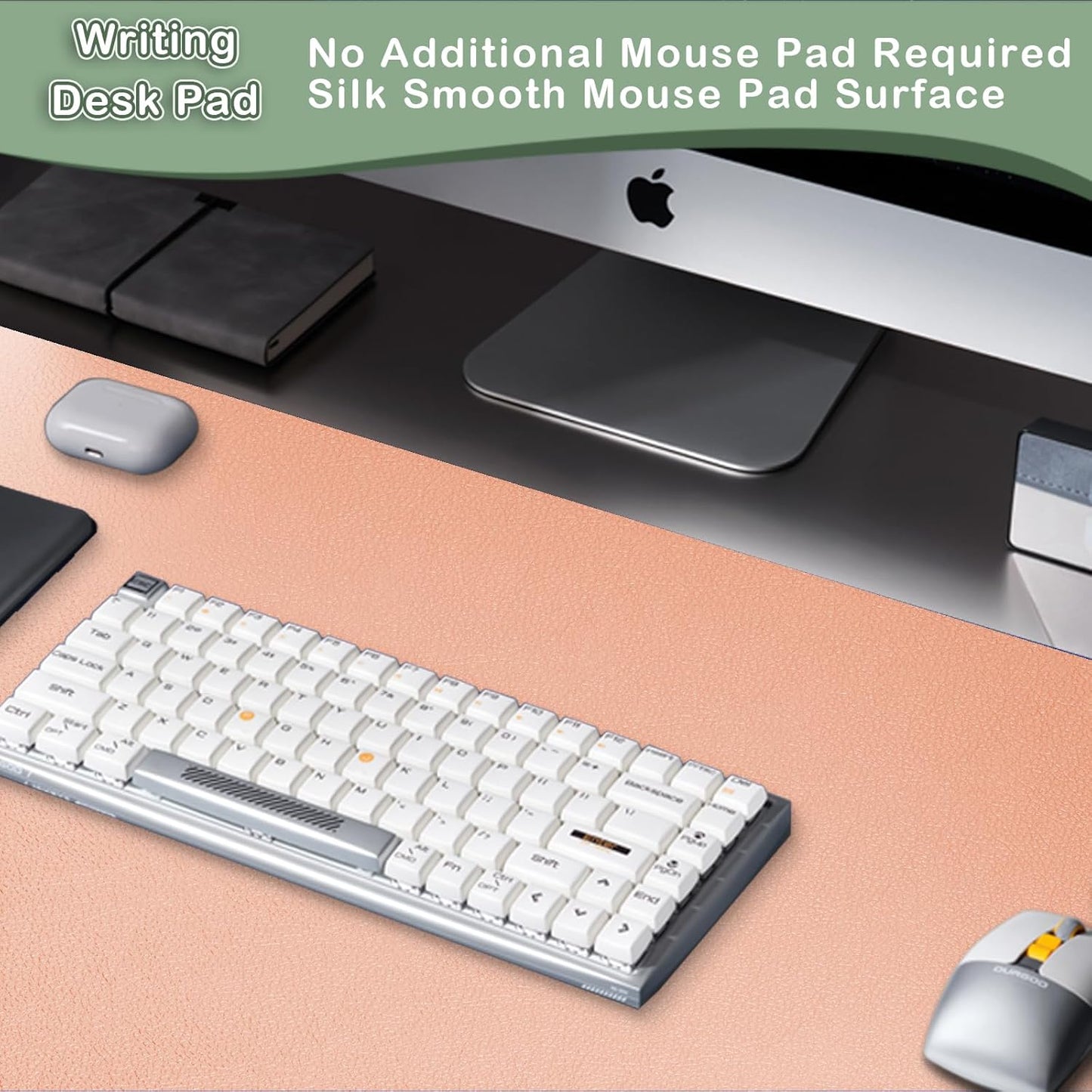 Boutilon Leather Desk Pad Protector,Non-Slip Mouse Pad,Laptop Desk Pad,Office Mouse Mat,Waterproof Leather Desk Blotter,Desk Writing Pad for Office and Home (XXXL-Orange Pink,47"x 24")