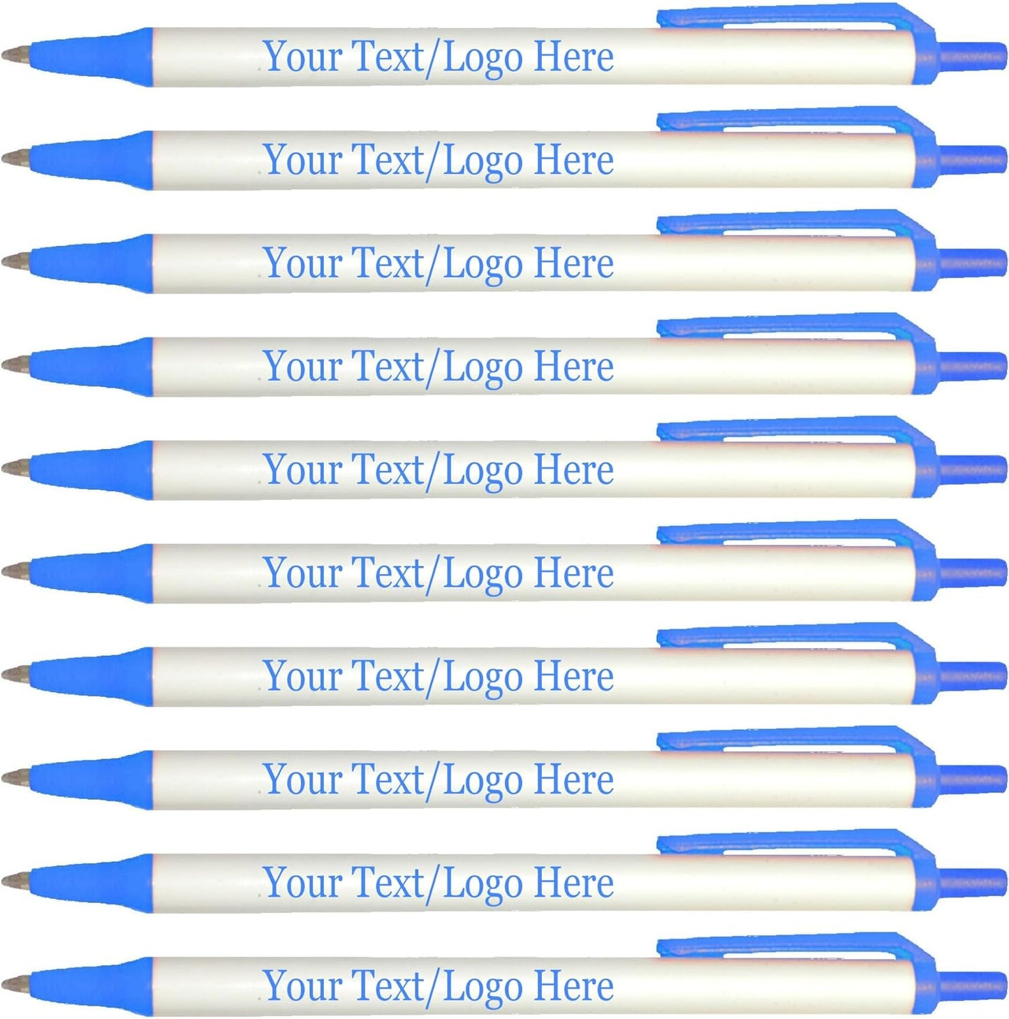 Personalized Click Stick Pens With your Custom Logo or Text-300 Pack Bulk-for Businesses, Parties, and Events, Custom Printed Retractable Slim Ballpoint Pens, Light Blue, Black Ink