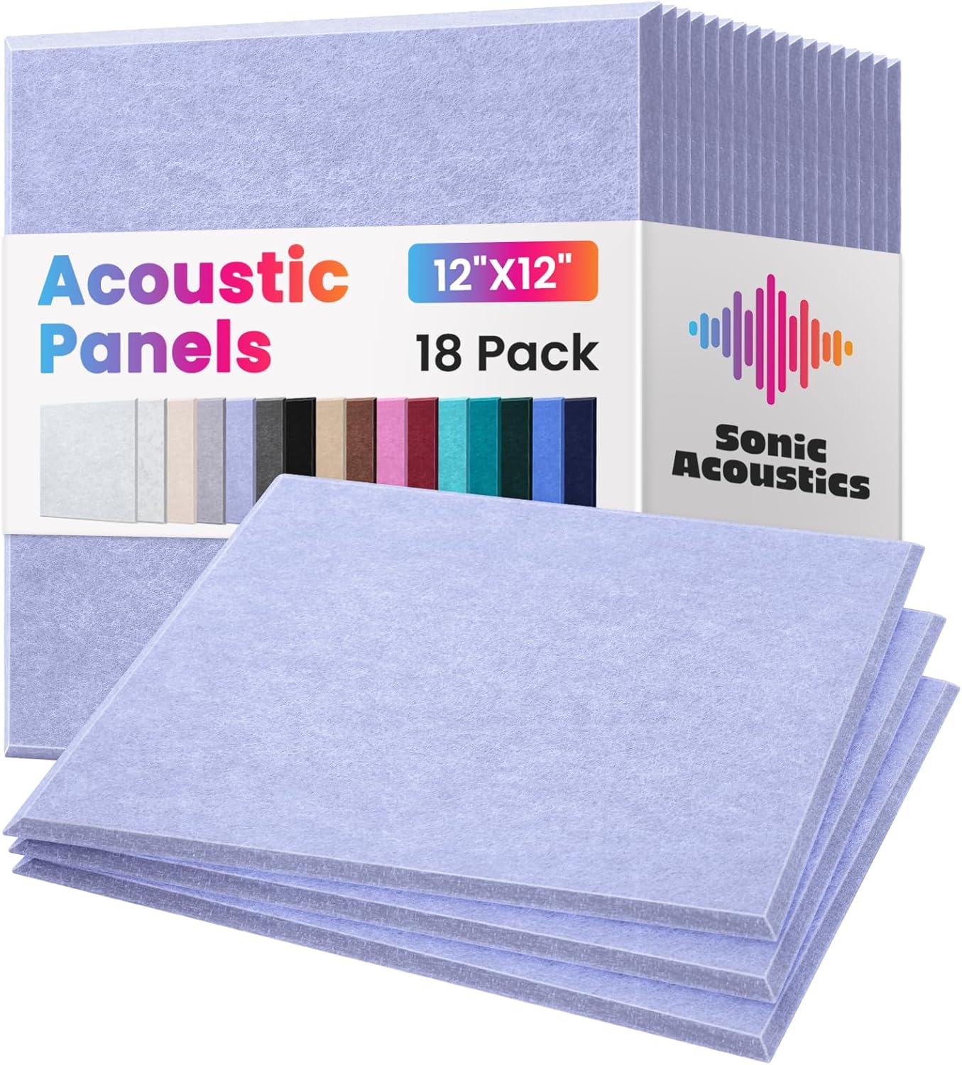 18 Pack Acoustic Panels Self Adhesive Sound absorbing Wall Panels, High Density Dampening Panel, 12X12X0.4 Inch Square Wall Panels in Home,Office,Reccording Room,Studio (Water Gray)