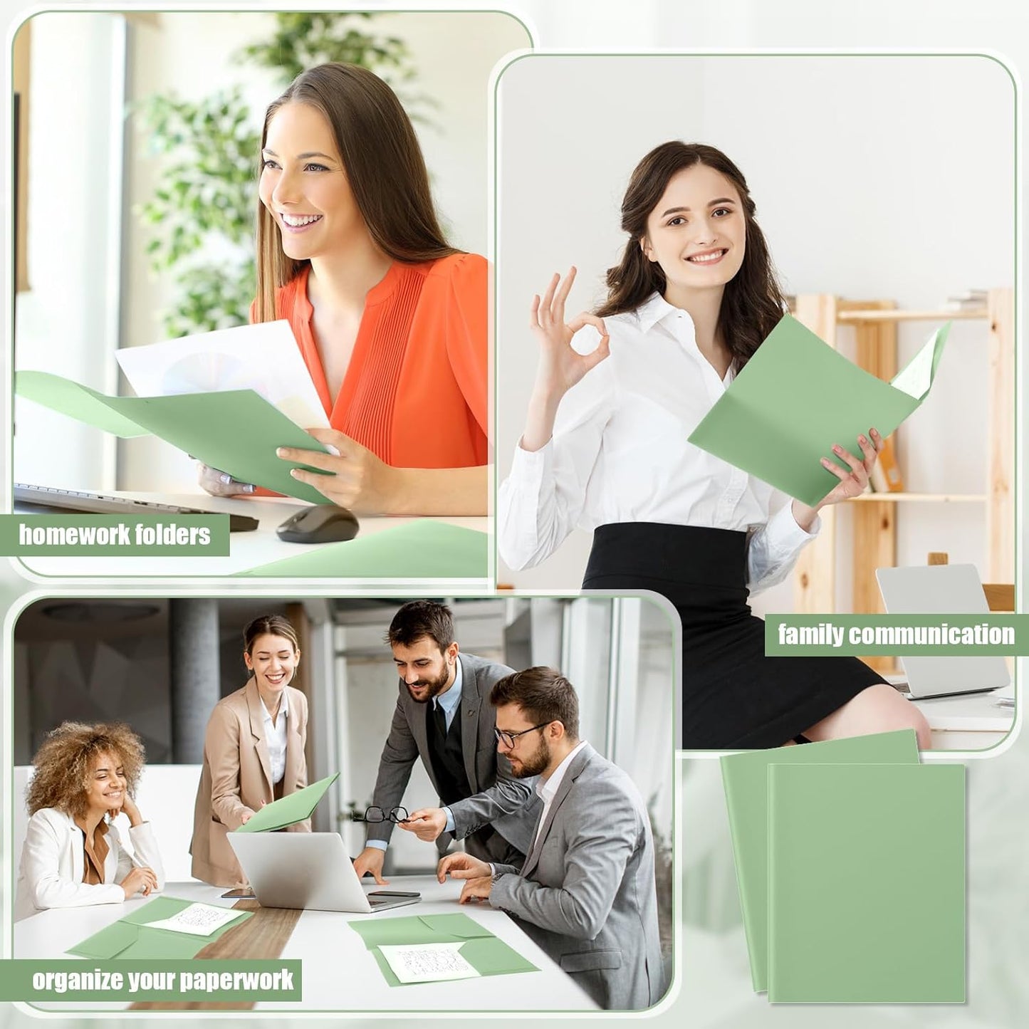 Gueevin 50 Pcs Plastic Folders with Pockets, Back to School Two Pocket Folder Fit Letter Size, Heavy Duty School Business Card Holder for Home Office, 11. 61 x 9. 45 Inches (Sage Green)