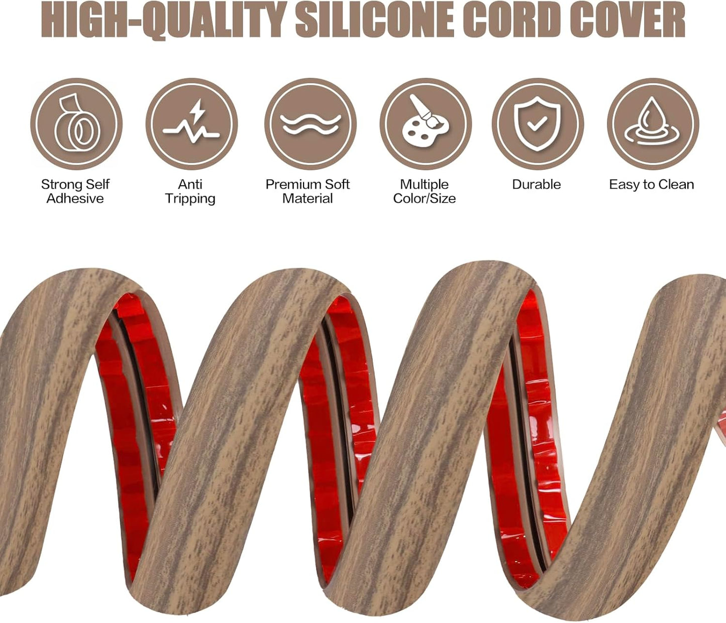 Floor Cord Cover Self Adhesive Cord Hider,10FT Cable Management, Extension Strip Protector for Wires, Prevent Cable Trips for Offices, Gyms, Exhibitions Cavity:0.39"(W) x0.27(H) Woodsmokedbrown