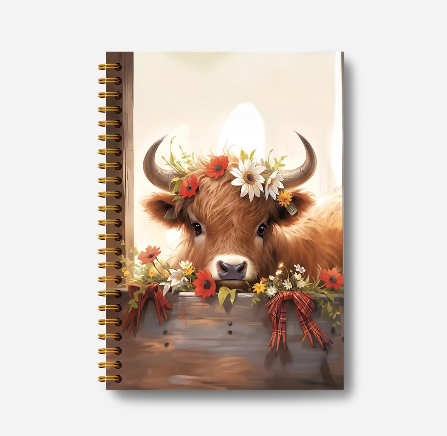 Floral Highland Cow Notebook - Western Cow Notebook, Highland Cow Office Supplies, Highland Cow Gifts, Cow Lover Gifts, Cute Cow Stuff, Farmhouse Highland Cow Spiral Notebook 5.5x8.3