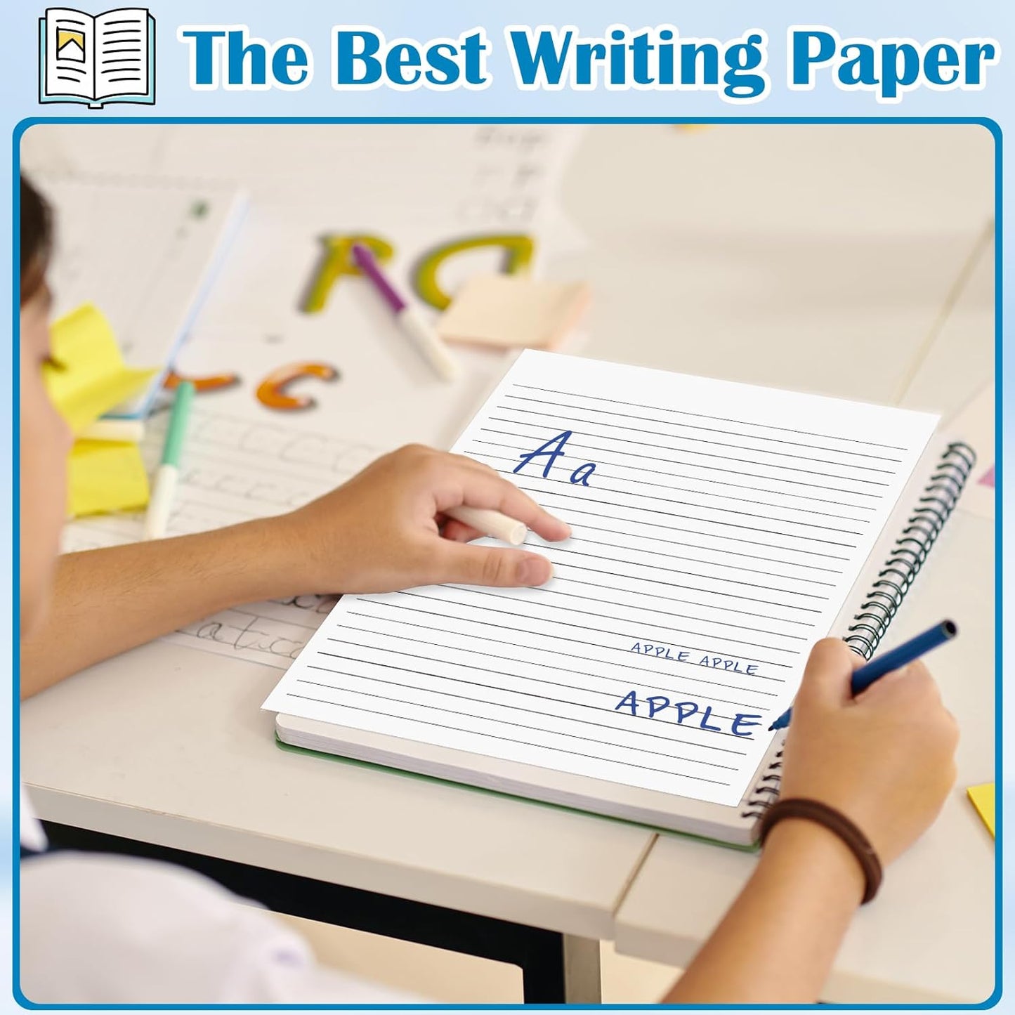 100 Sheets Handwriting Paper 8.5”x11” Narrow Ruled Spacing Raised Line Writing Paper Tactile Handwriting Paper Multi-Sensory Ruled Handwriting Tablet for 3rd Grade and Up