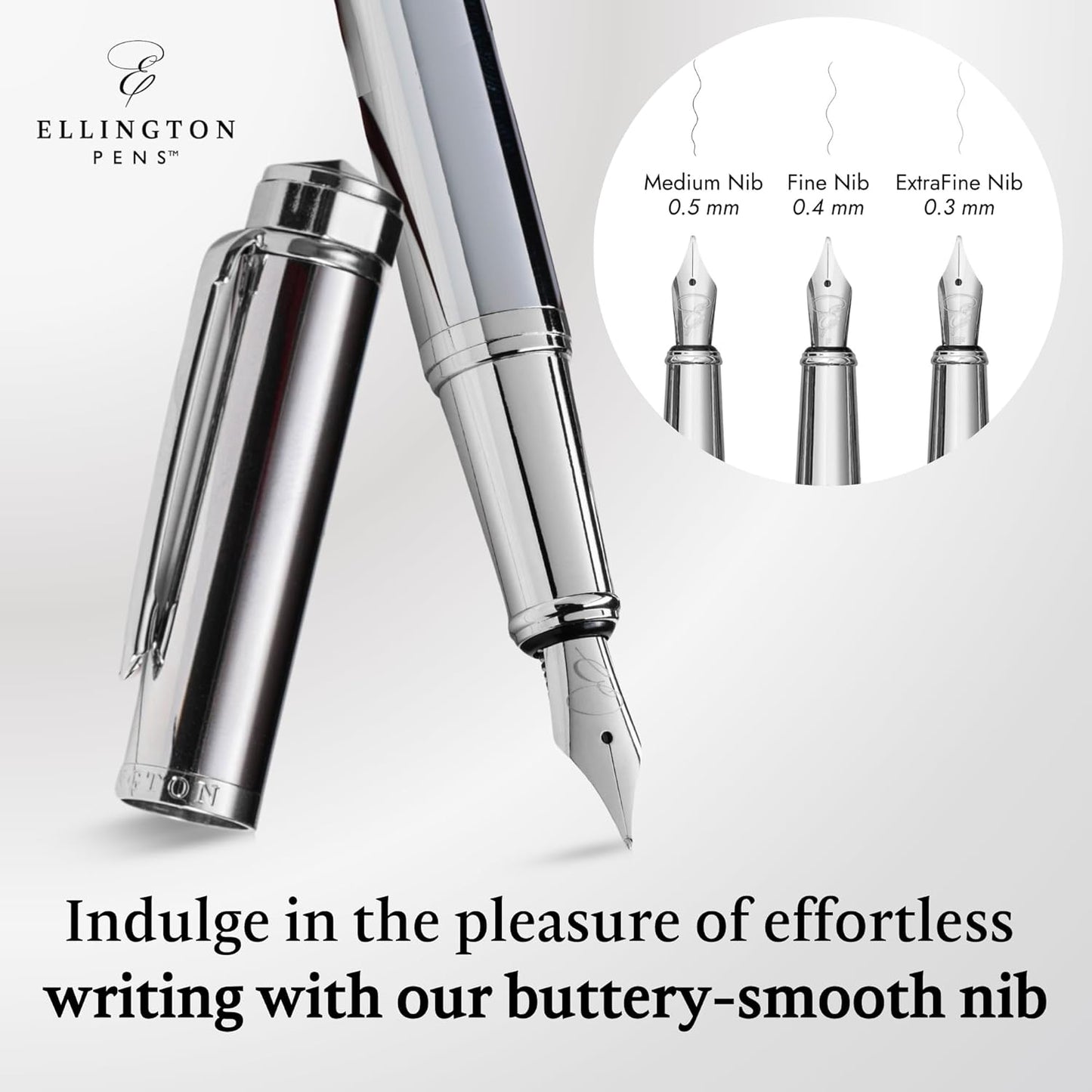 Luxury Fountain Pen Set- Fountain Pens for Writing - Smooth Fine Nib - Includes Refillable Ink Converter, 3 Ink Cartridges [Black & Blue], Gift Box - Elegant Calligraphy