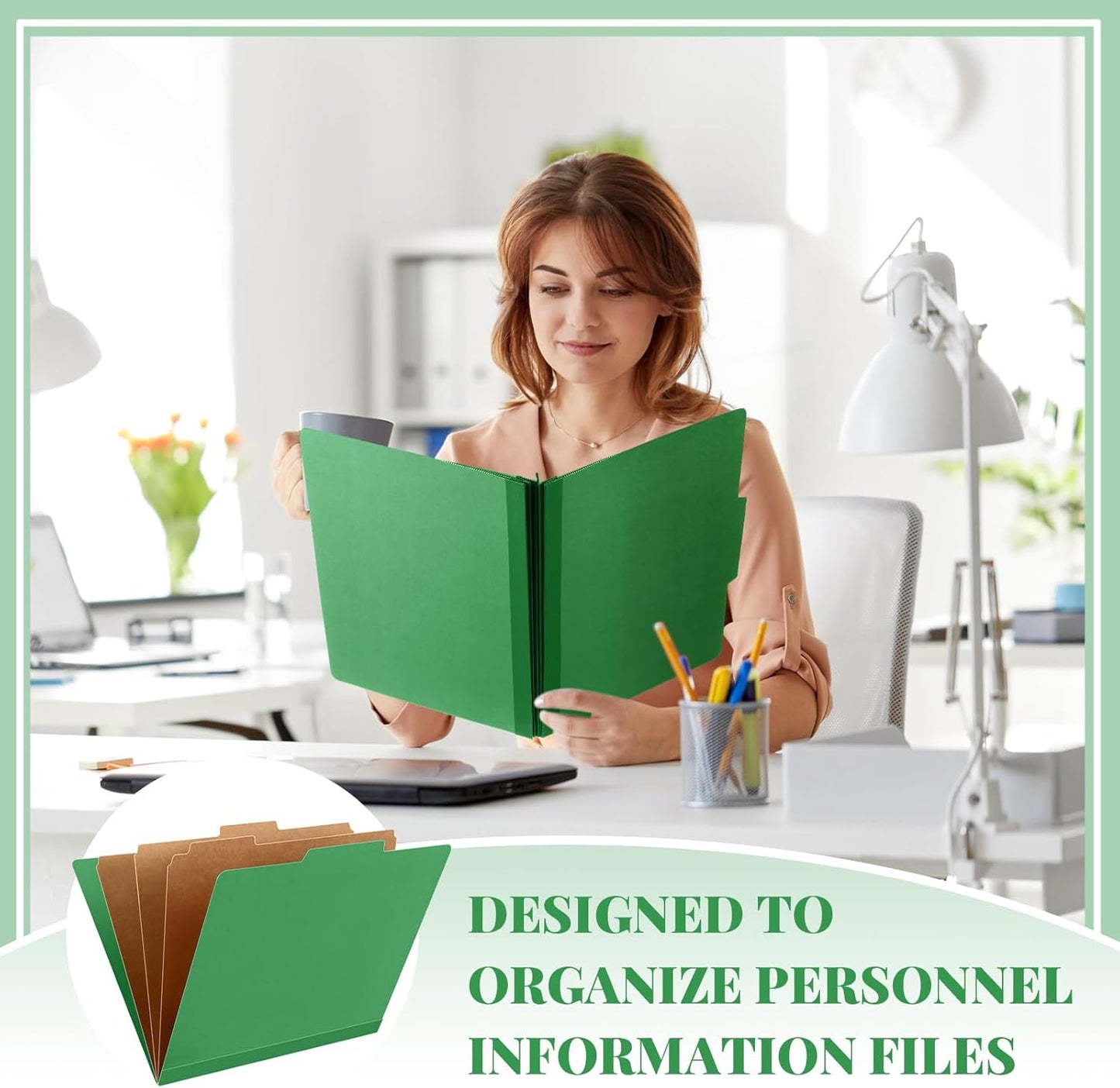 12 Pcs Classification Folders Letter Size, 3 Divider Pressboard File Folder with Fasteners, Expanding File Organizer Bulk for Teachers, Clergy, Office, Church, Christmas Donations (Green)