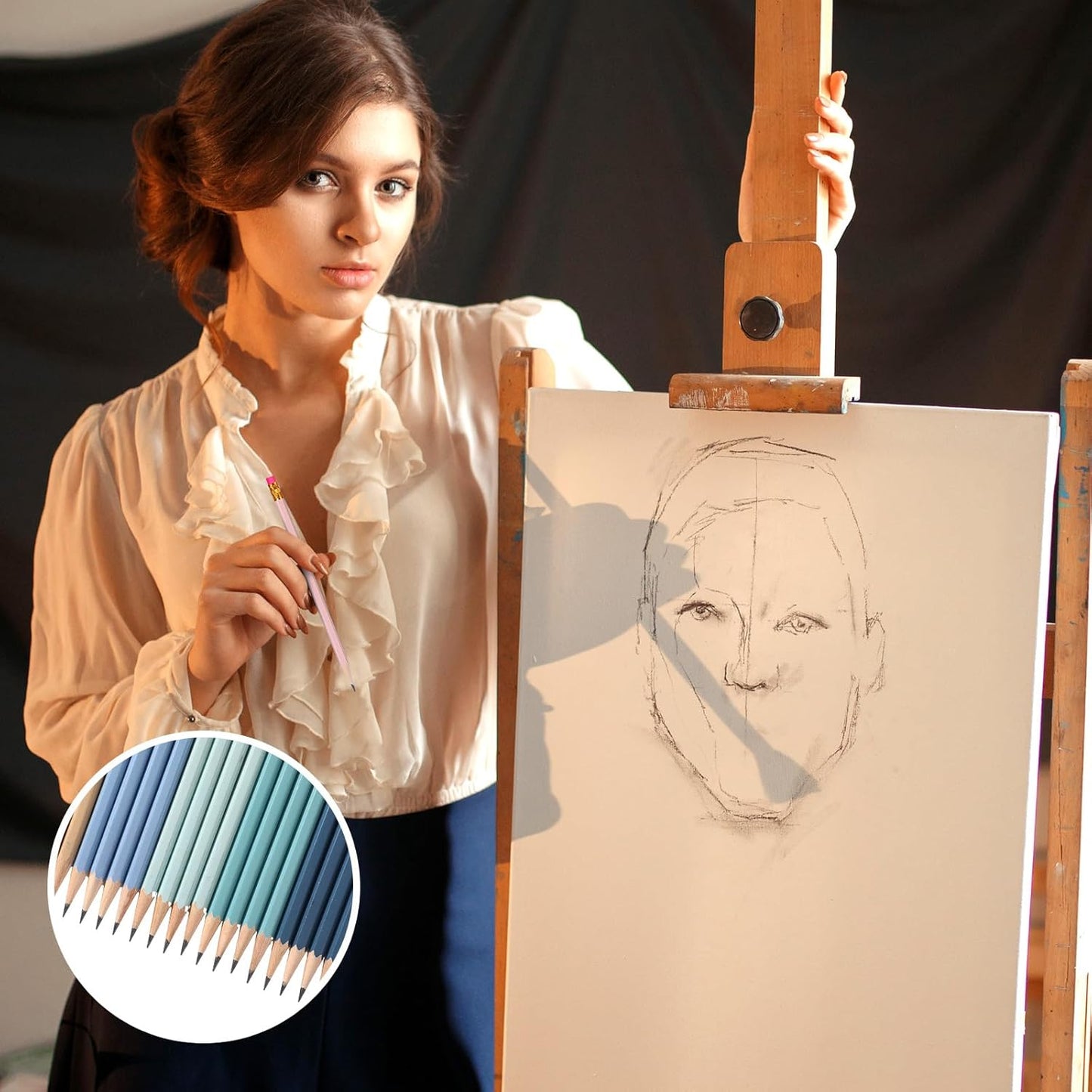 TecUnite 60 Pcs HB Pencils #2 Unsharpened Wood Cased Pencils with Eraser Hexagonal Pencil Cute Graphite No 2 Pen for Adults Gifts Exam School Office Sketching Learning(Morandi Colors, Gold)