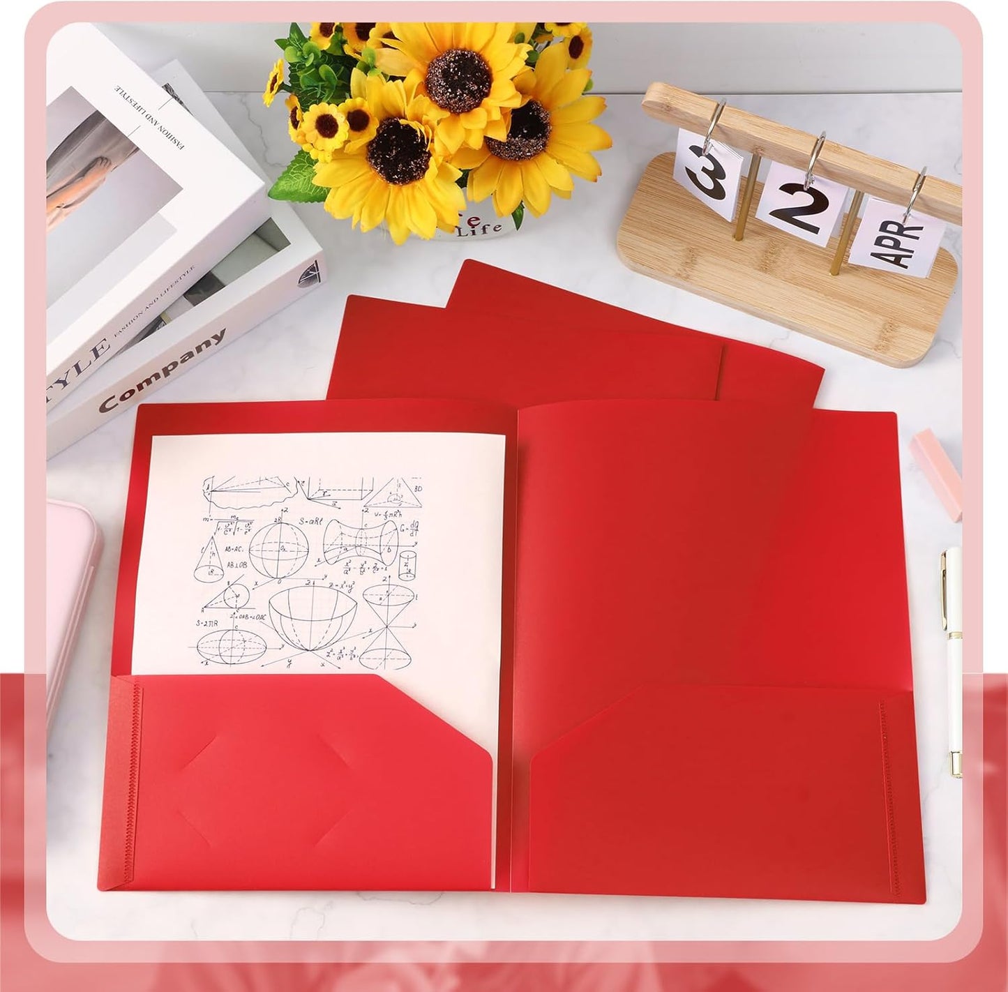 Gueevin 50 Pcs Plastic Folders with Pockets, Back to School Two Pocket Folder Fit Letter Size, Heavy Duty School Business Card Holder for Home Office, 11. 61 x 9. 45 Inches (Red)