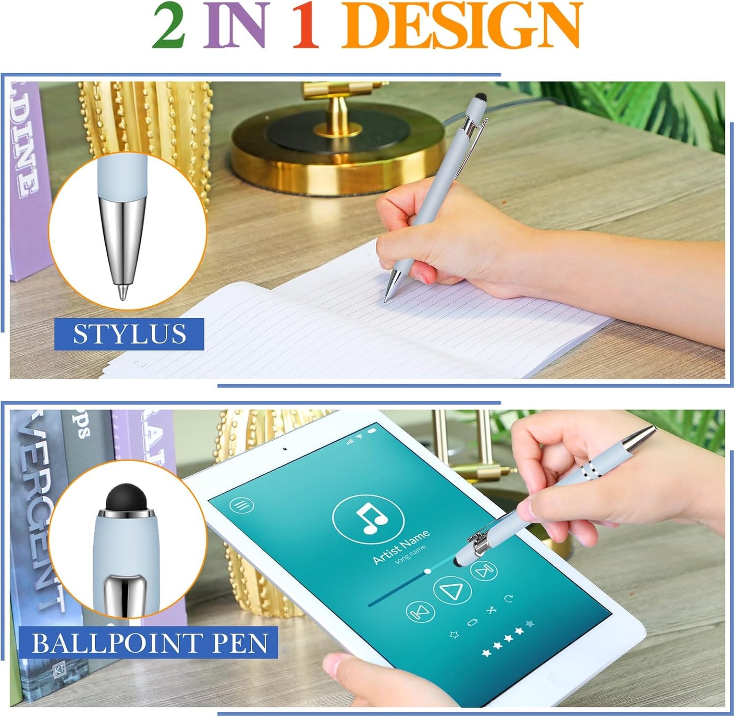 Zonon 38 Pieces Rubberized Ballpoint Pen with Stylus Tip Stylish Metal Pen Capacitive Styli with Soft Rubberized Grip, Black Ink for Most Devices (Blue Series)