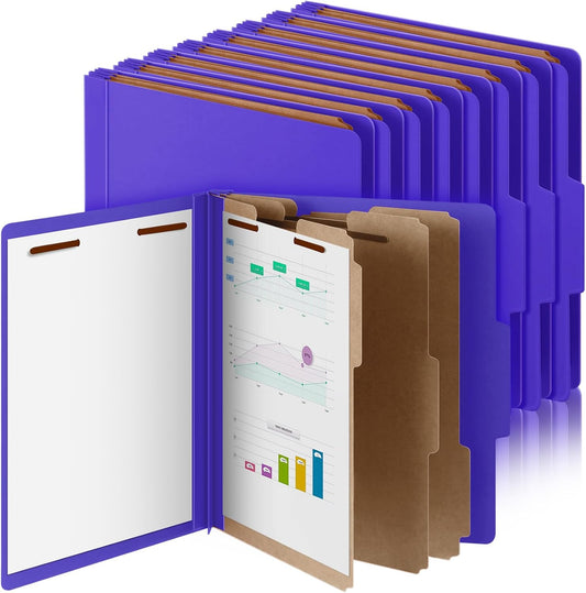 12 Pcs Classification Folders Letter Size, 3 Divider Pressboard File Folder with Fasteners, Expanding File Organizer Bulk for Teachers, Clergy, Office, Church, Christmas Donations (Purple)