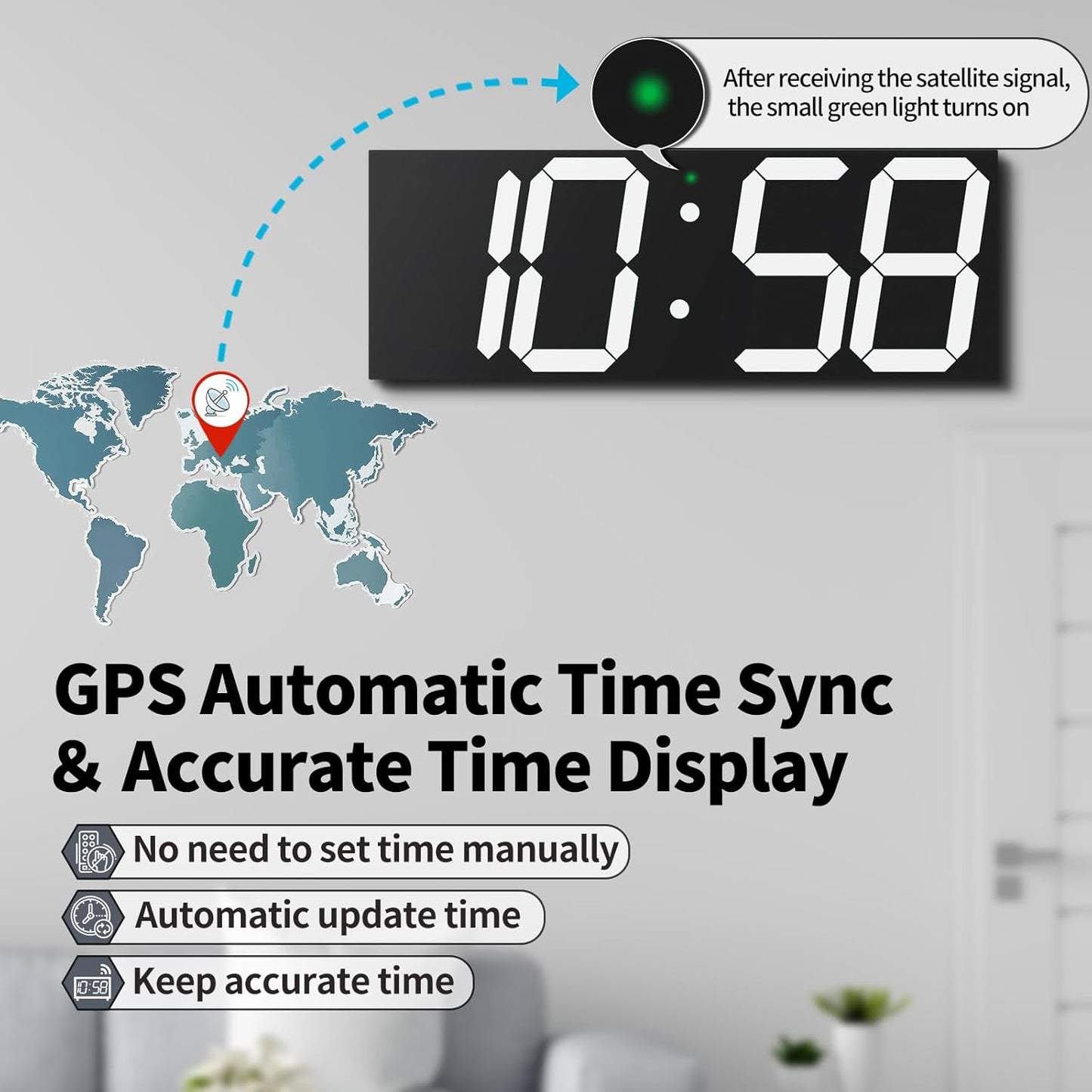 18.7'' Automic Digital Wall Clock, LED Digital Clock with Large Display, Multi-Function Wall Clock with Alarm and Timer, Auto Time Sync Clock with Adjustable Brigthness(White)