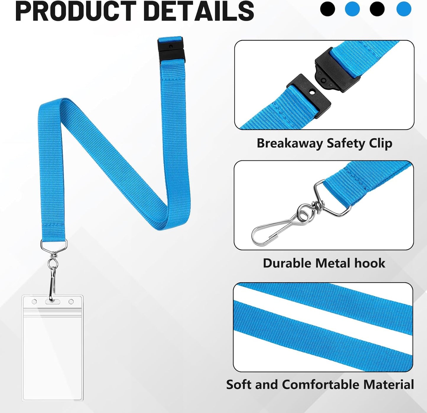 12 Pack Sky Blue Breakaway Lanyards with Waterproof Badge Holders, Metal Hook, Polyester Neck Straps for ID Cards, Events, Office, and Schools