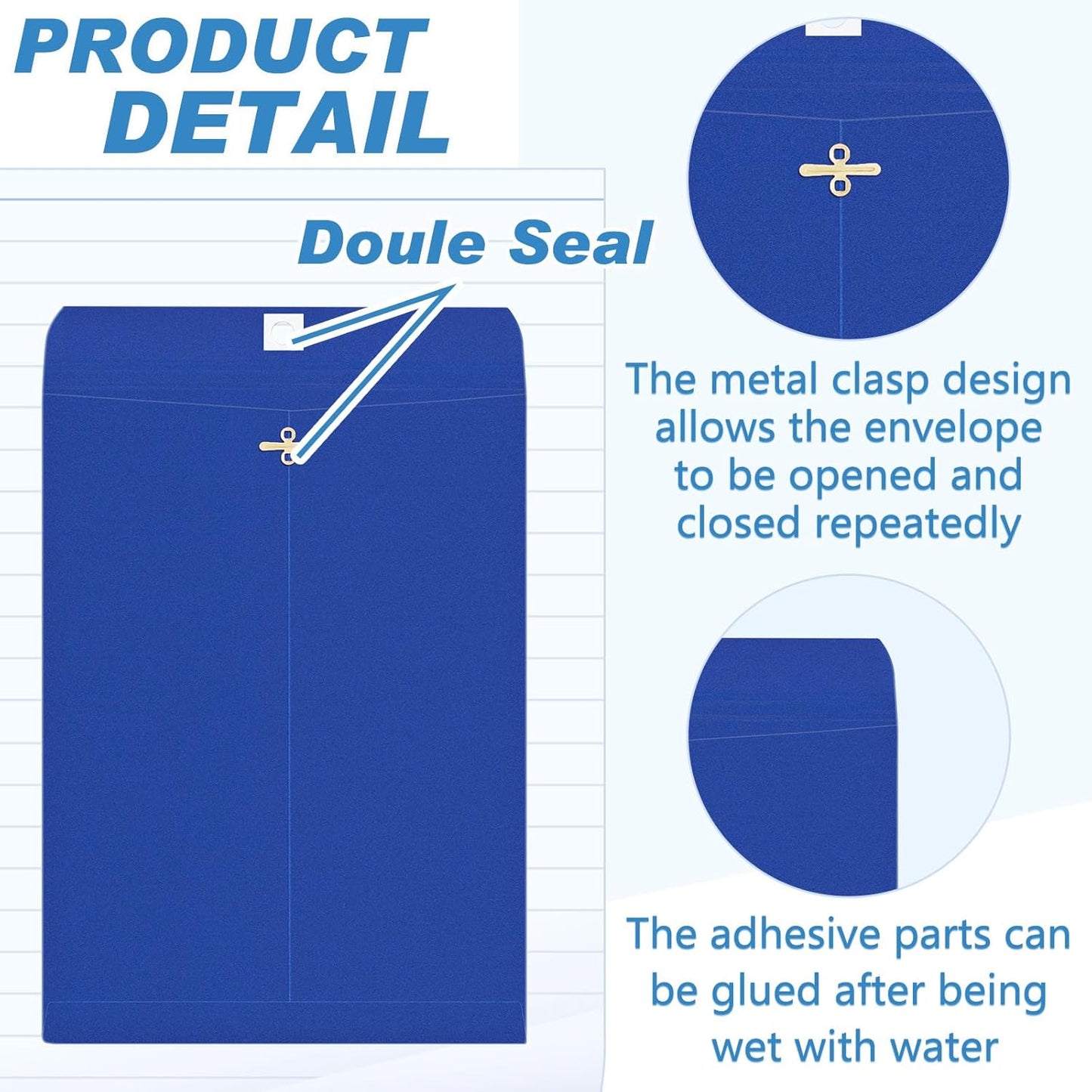 Geyee 100 Pcs Clasp Manilla Envelopes 6 x 9 Inch Gummed Colored Envelopes for Storing or Mailing for Home Office Business Supplies(Dark Blue)