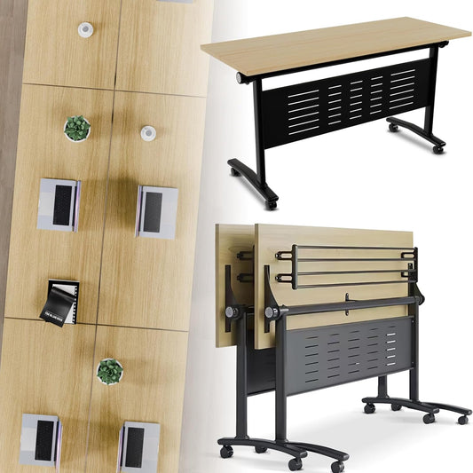 Folding Conference Room Table, Modern Conference Tables with Wheels, Large Rectangular Mobile Training Tables for Office Classroom, Foldable Modular Boardroom Seminar Table Maple (2pack L55.1in)