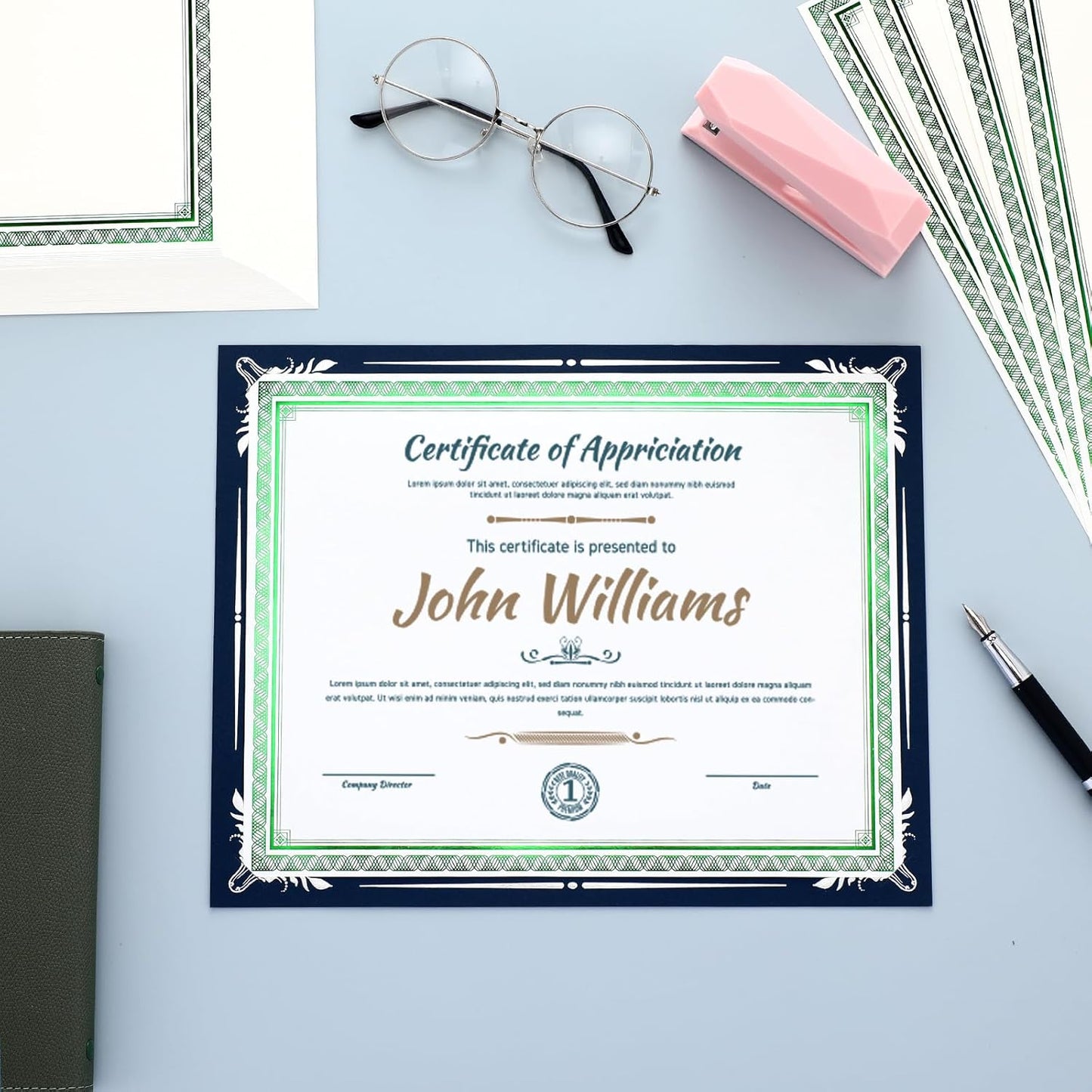150 Sheets Foil Award Border Certificate Papers 8.5 x 11 for Printing Blank Customizable Awards Certificates for Graduation Diploma Achievement Scholarship Business Employee Document (Green)