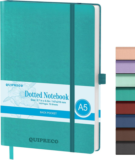 Hardcover Lined Bullet Dotted Journal Notebook, A5 140 192 Pages 100 120Gsm Paper College ruled for School,Work,Travel,and Daily Planning，5.7''*8.3'' (1, Turquoise, A5 Dotted)