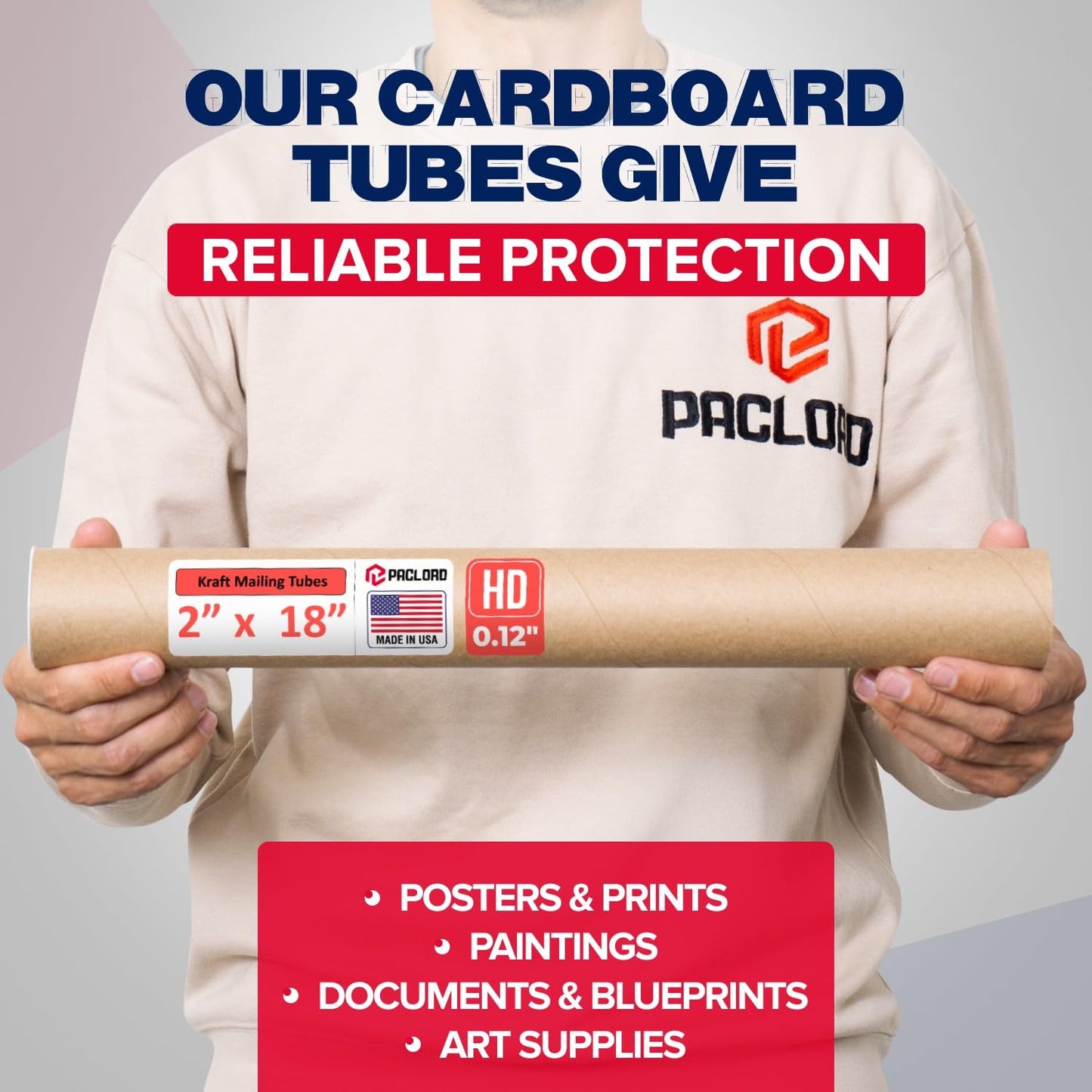 2" x 18" Heavy-Duty Reinforced Cardboard Mailing Tube, Pack of 4 Tubes with 8 Caps – Secure USPS Approved – Great for Shipping and Storing of Prints, Artwork, Posters or Documents