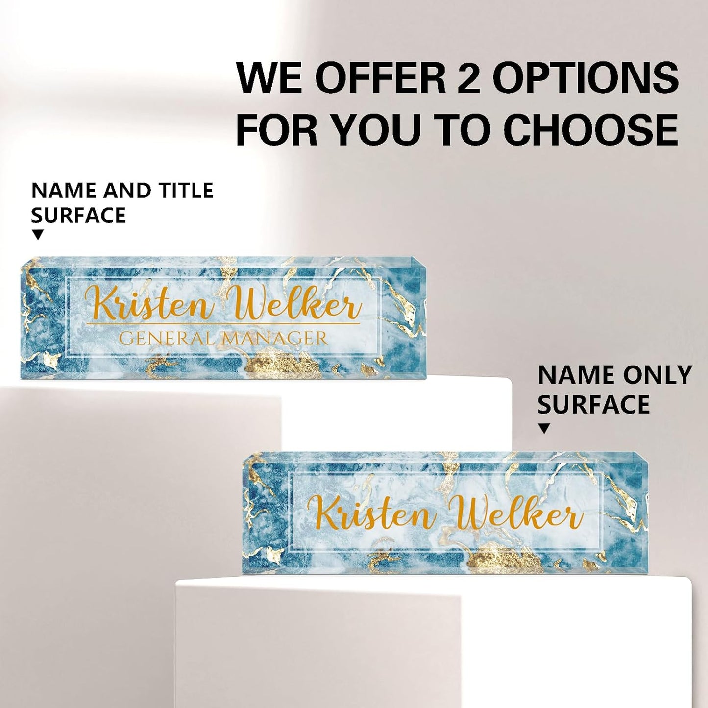 Gowellly Desk Name Plate Personalized - Custom Acrylic Name Plate for Desk - Enterprise Custom Logo/Text nameplates - Employee Appreciation Gifts (Blue Marble)