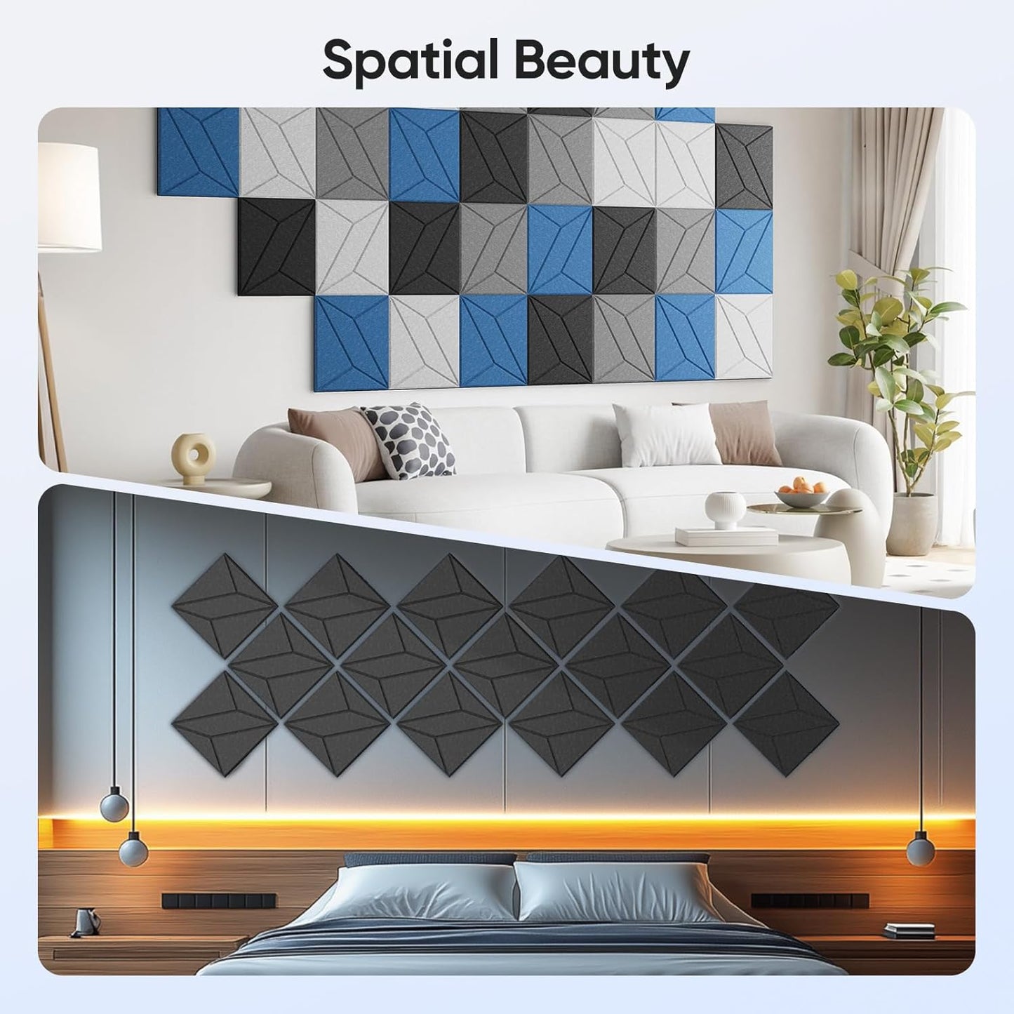 12 Pack 12" X 12" X 0.4" Acoustic Panels for Wall Sound Absorbing, P-Stripes Square Self-Adhesive Sound Panels, High Density Suitable for Multiple Scenarios(Black)