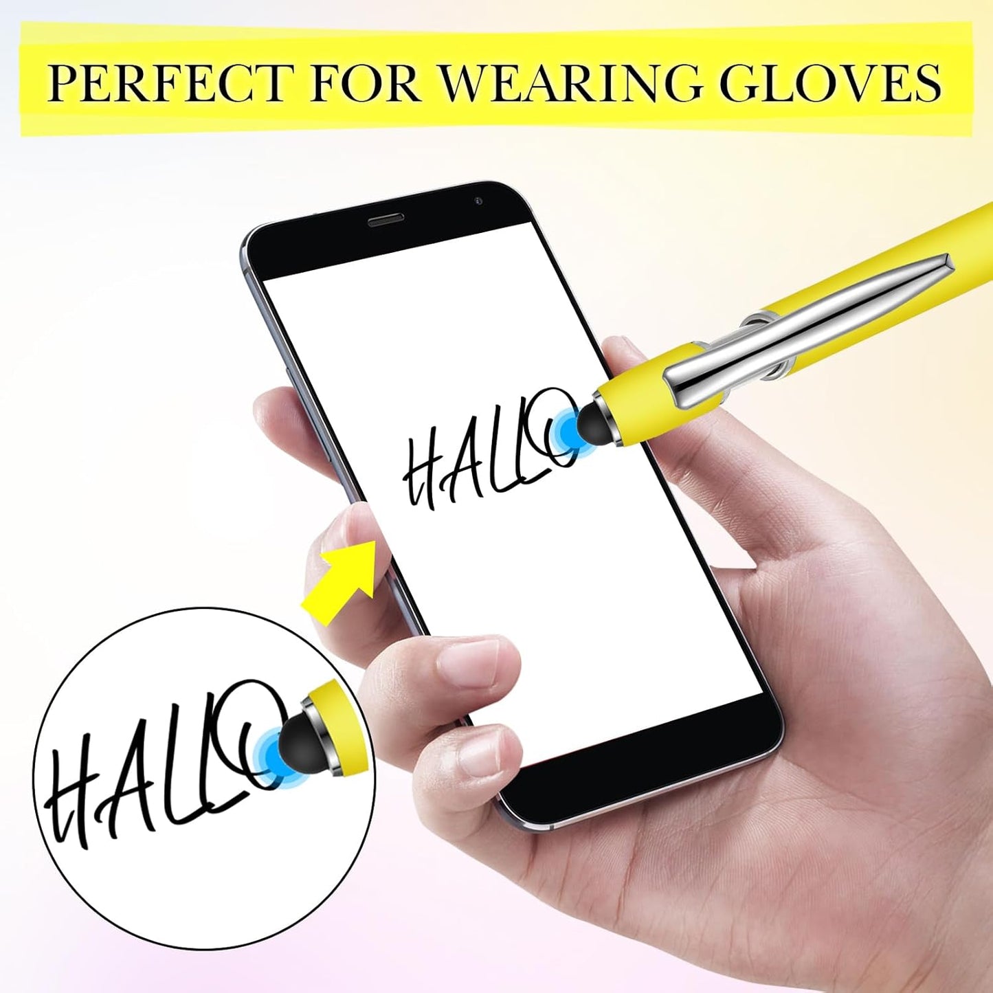 Zonon 38 Pieces Rubberized Ballpoint Pen with Stylus Tip Stylish Metal Pen Capacitive Styli with Soft Rubberized Grip, Black Ink for Most Devices(Yellow)