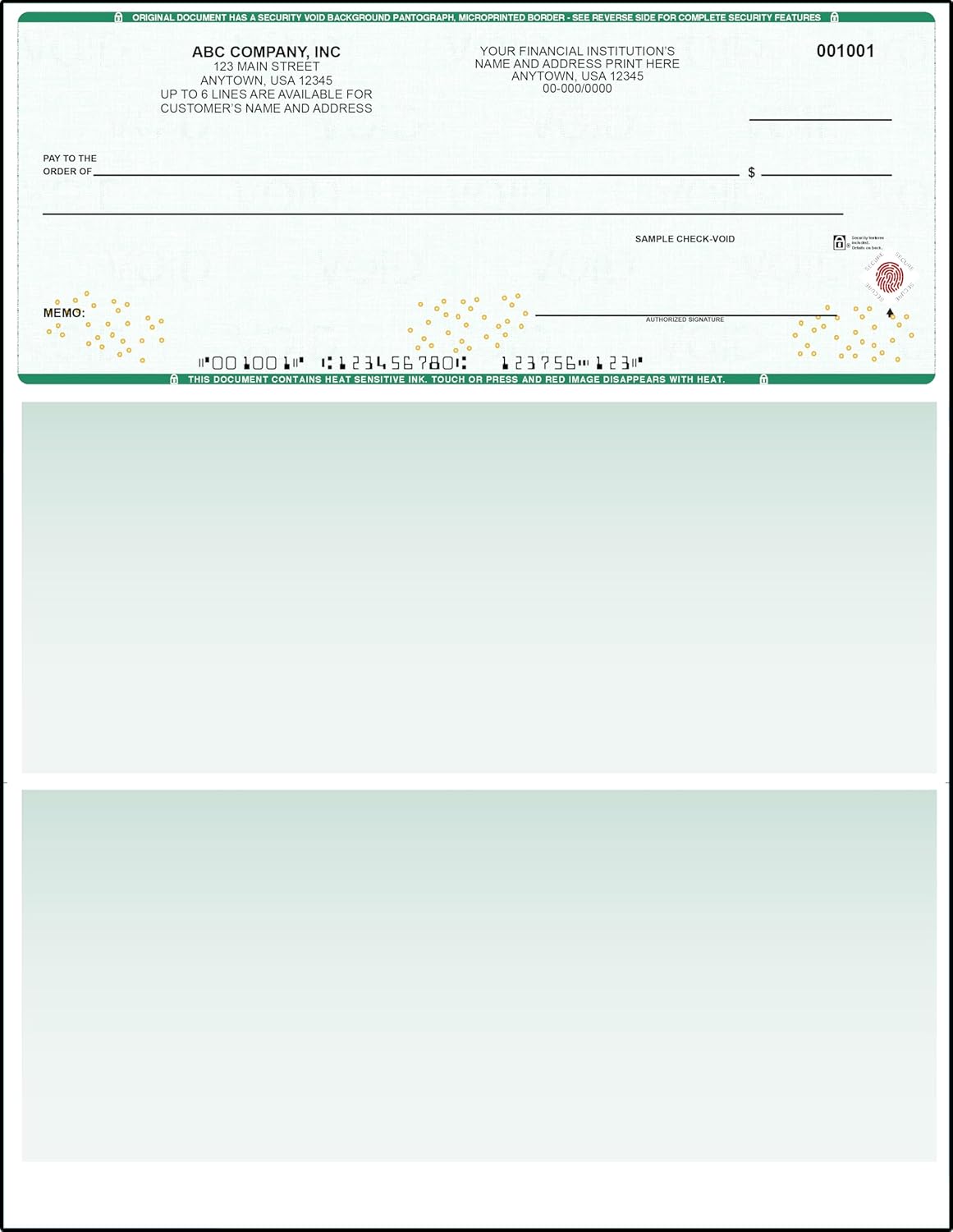 Green High Security Checks on Top Compatible w/QB accounting software- Custom Computer Checks on Top (1000)