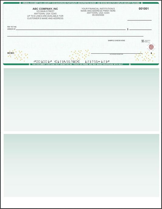 Green High Security Checks on Top Compatible w/QB accounting software - Custom Computer Checks on Top (100)