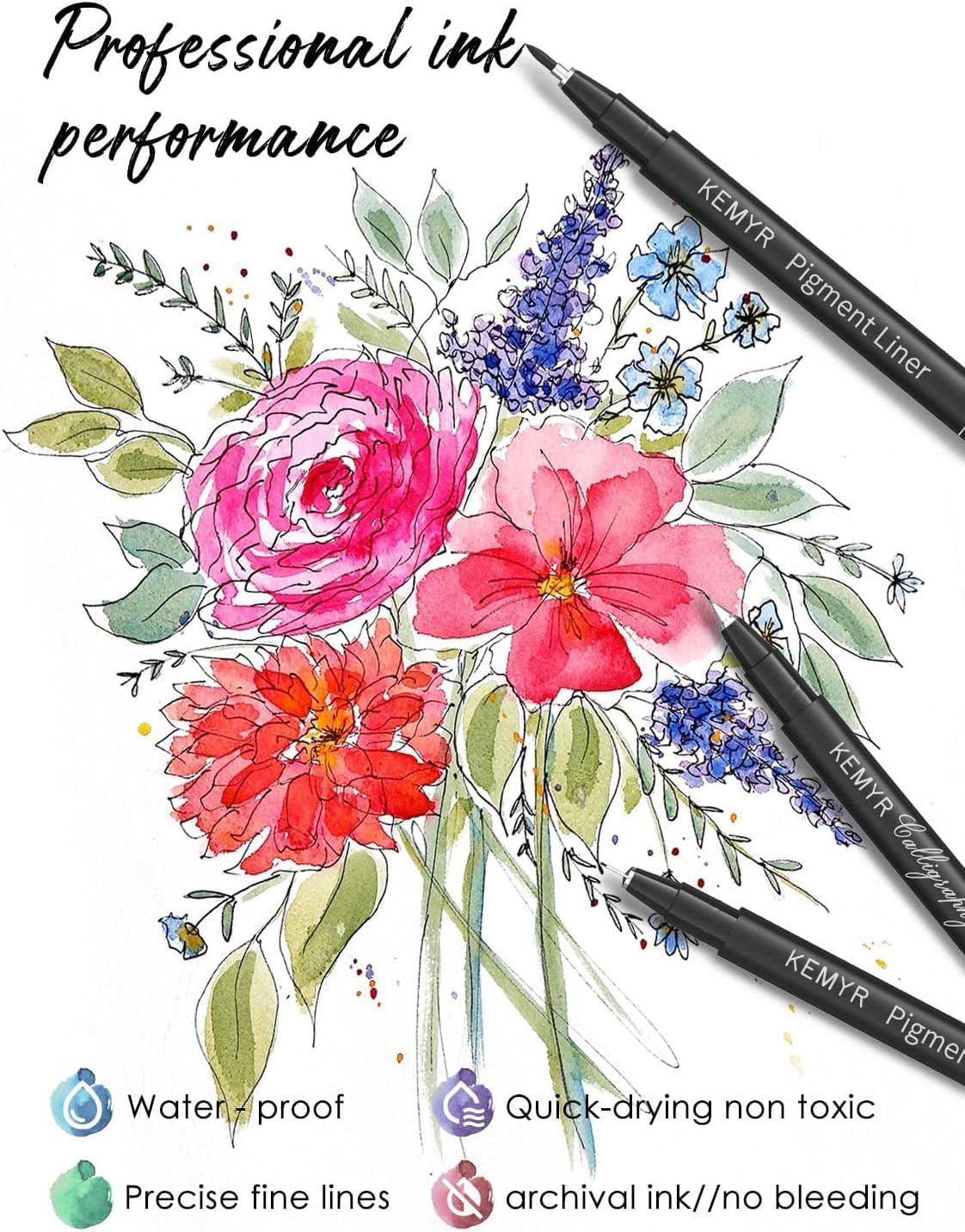 4 Micro Fine liner Drawing Art Pens Calligraphy Pens: BR Size Black Art supplies Waterproof Archival Black Ink Markers For Artists,Use for Professional Watercolor,Sketching