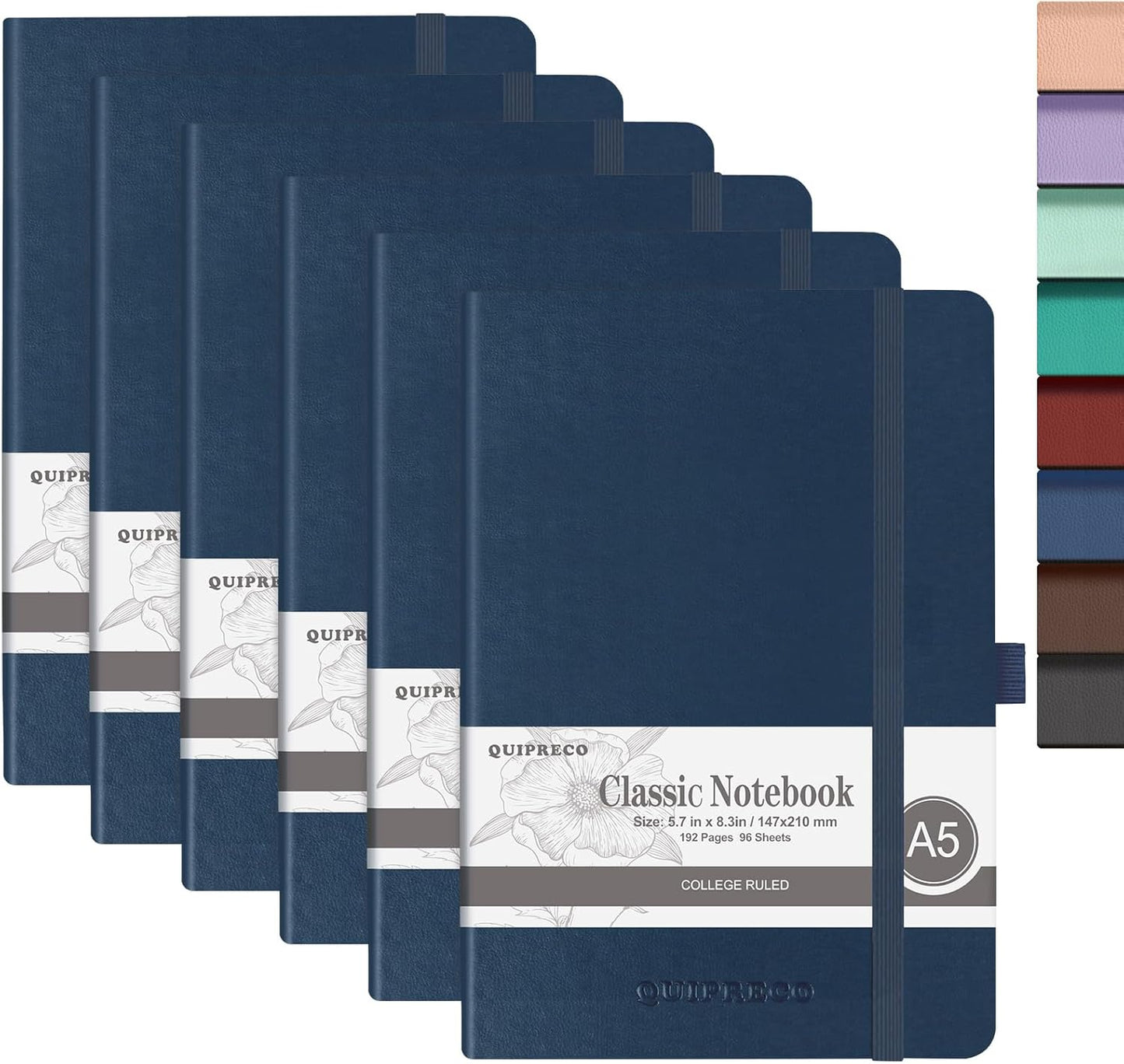 Hardcover Lined Bullet Dotted Journal Notebook, A5 140 192 Pages 100 120Gsm Paper College ruled for School,Work,Travel,and Daily Planning，5.7''*8.3'' (6, Navy, A5 Lined)