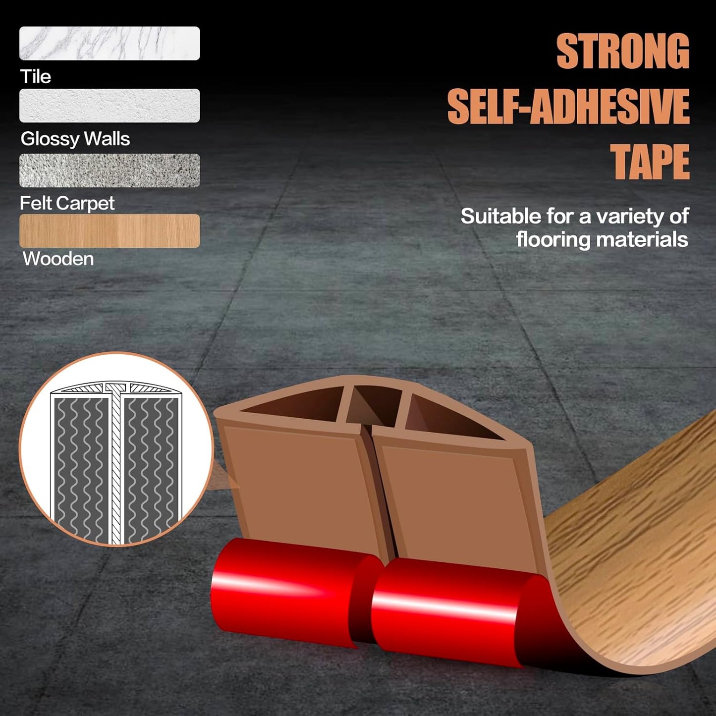 Floor Cord Cover Self Adhesive Cord Hider,10FT Cable Management, Extension Strip Protector for Wires, Prevent Cable Trips for Offices, Gyms, Exhibitions Cavity:0.39"(W) x 0.27"(H) Brown Wood