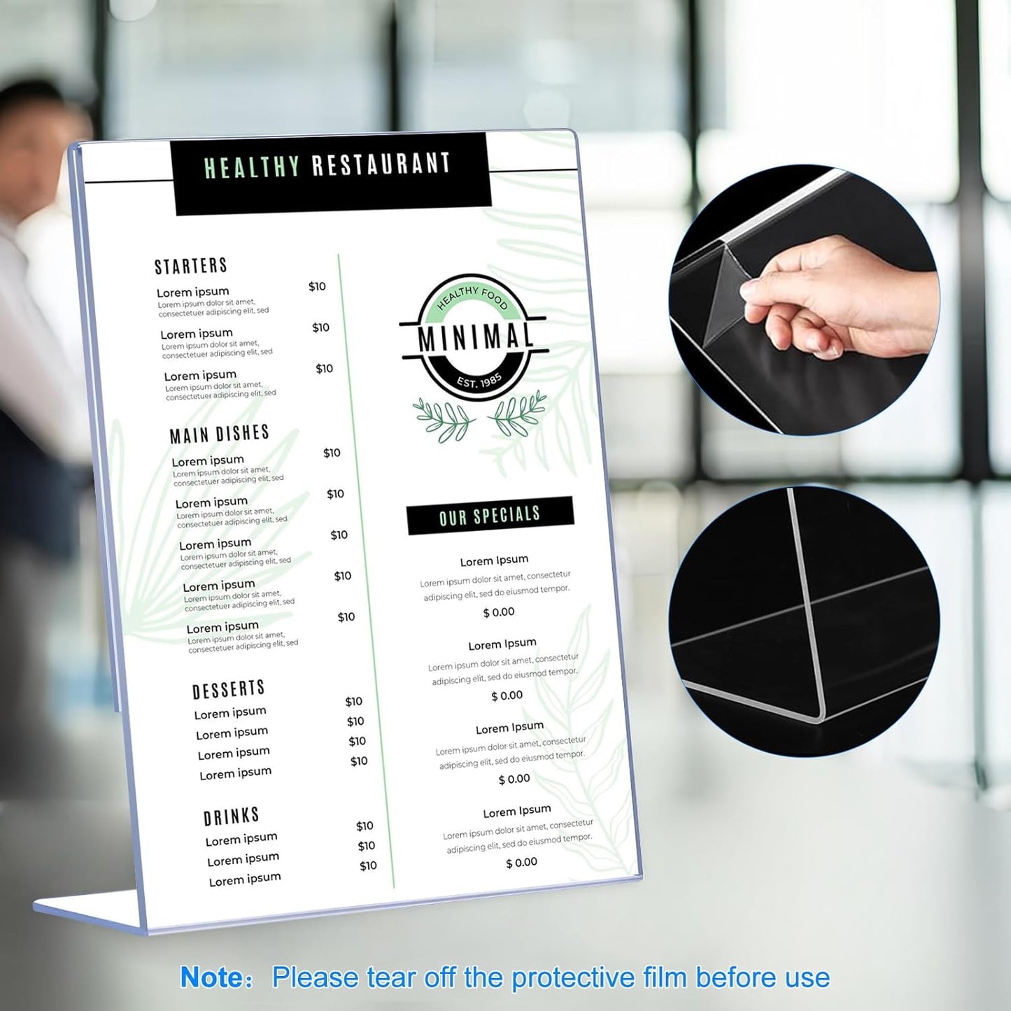 18 Pack Acrylic Sign Holder 8.5 x 11, Clear Plastic Display Stands for Tabletop, L-Shape Acrylic Stands for Flyers, Documents, Office, Restaurants, Vertical Sign Holder 8.5x11 for Desktop