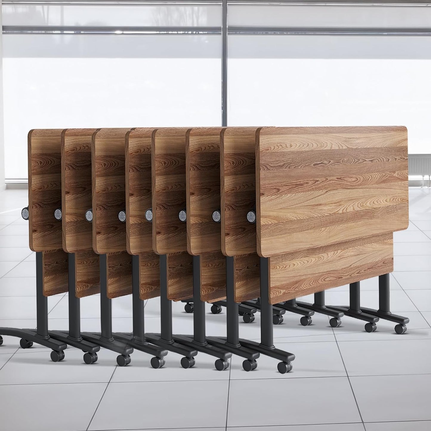 Folding Conference Table, Modern Conference Room Tables with Flip-Top Design, Foldable Conference Table Meeting Table with Wheels, Mobile Seminar Training Tables for Office Classroom (8, Walnut 2)