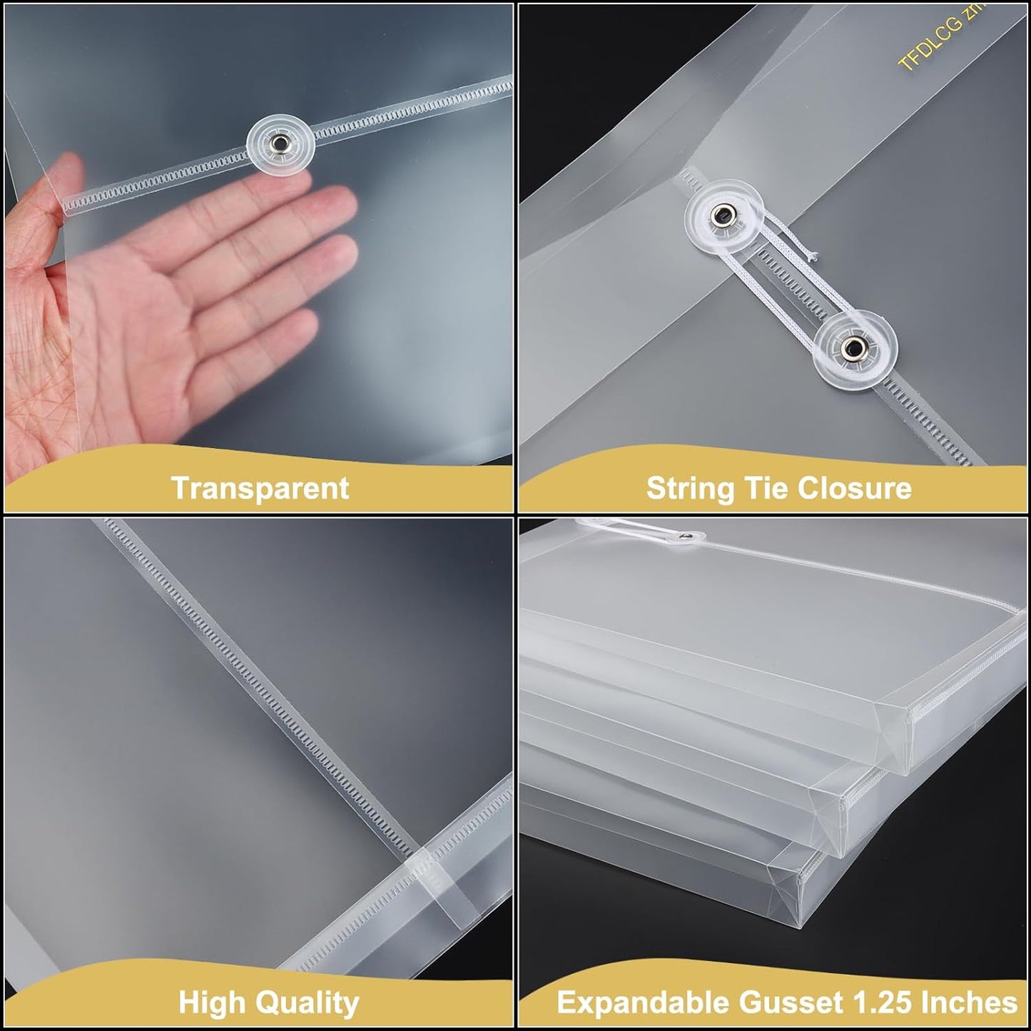 12 Pack Clear Plastic Envelopes with String Tie Closure,A4 Letter Size,TFDLCG zm Poly Reusable File Folders Project with1-1/4 Expansion,Paper Documents Organizer for Home, Office and Classroom