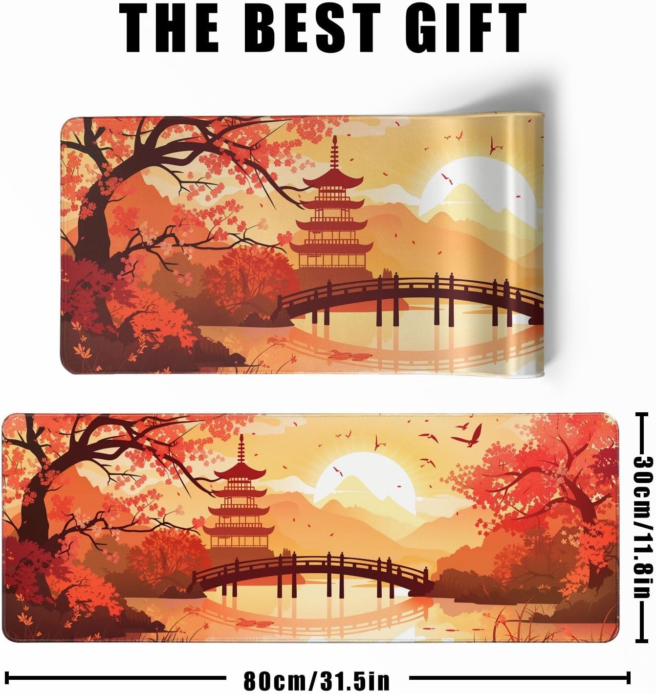 Japanese Cherry Blossom Desk Mat Anime Gaming Mouse Pad Large Desk Pad for Desk Computer Pc Laptop Office Decor, Mouse Keyboard Pad Stitched Edges Non-Slip Rubber Mat Desk Pad, 31.5x11.8 in