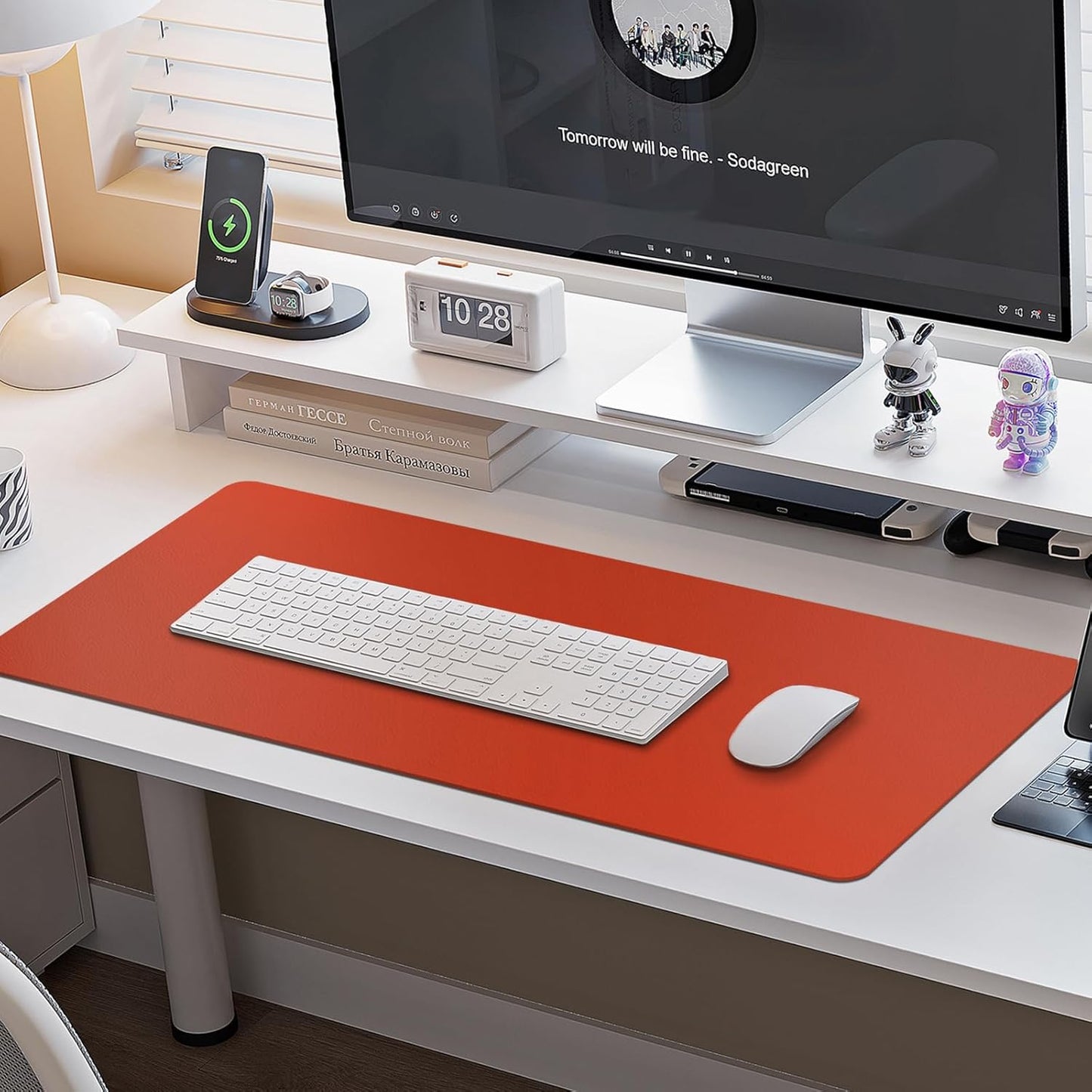 Boutilon Leather Desk Pad Protector,Non-Slip Mouse Pad,Laptop Desk Pad,Office Mouse Mat,Waterproof Leather Desk Blotter,Desk Writing Pad for Office and Home (S-Orange H,24"x 14")