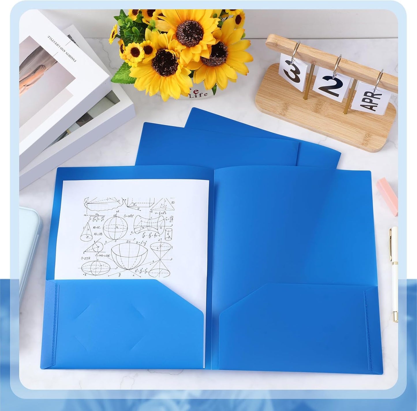 Gueevin 72 Pcs Two Pocket Folders Bulk Plastic File Folder with 2 Pockets Letter Size Paper Heavy Duty Durable Portfolios Case for Home Office School Business 11.61 x 9.45 Inch (Blue)