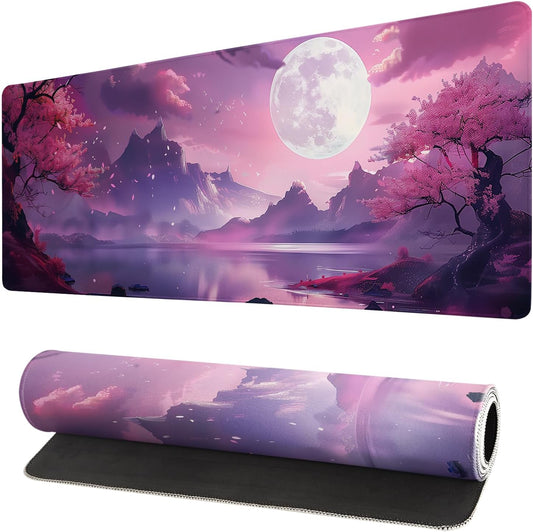 Gaming Mouse Pad Desk Pad,Extended Big Mouse Pad,31.5x11.8 Inch Long Computer Keyboard Mouse Mat Mousepad with 3mm Non-Slip Base and Stitched Edge for Gaming and Office… (Pink Canyon)