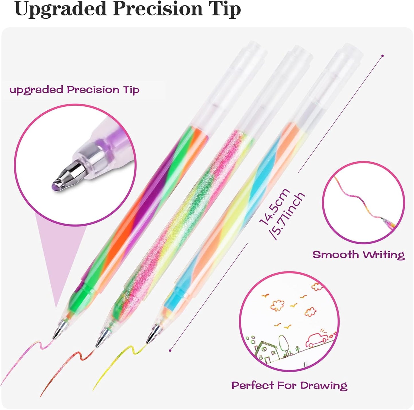 LIULIUCAI 18 Pack Rainbow Gel Pens with Upgraded Tip，Magic 3 Color Mixing Gel Pens Set, Glitter/Neon/Pastel for Adult Coloring Books, Journaling, Doodling, Stable Colorful Art Supplies