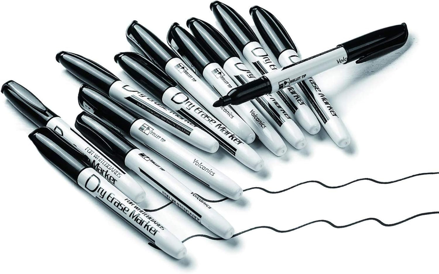 Volcanics Black Dry Erase Markers Low Odor Fine Whiteboard Markers Thin Box of 12