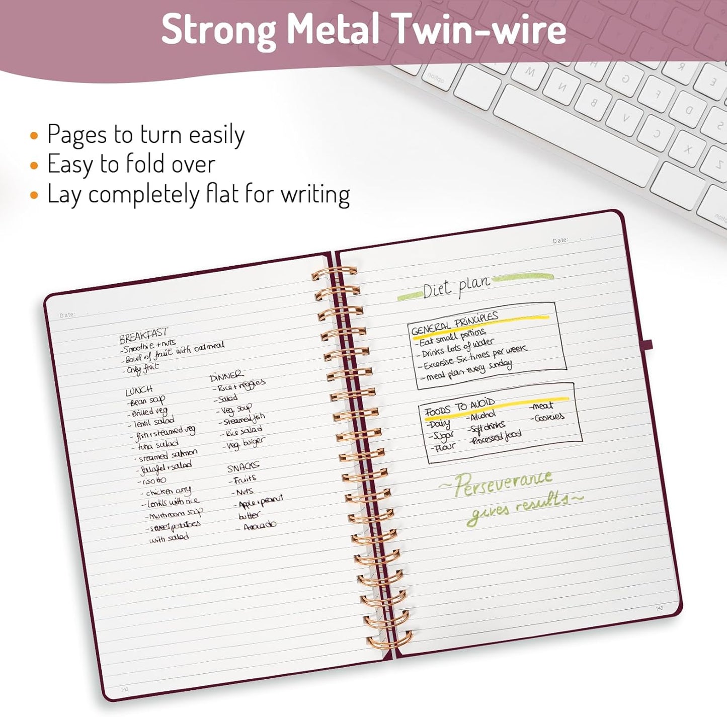 Forvencer A4 Lined Spiral Journal Notebook with 300 Numbered Pages, 11" X 8.5" Thick Journals for Writing with 100GSM Paper, Hardcover Notebooks with Contents for Work, School, Burgundy