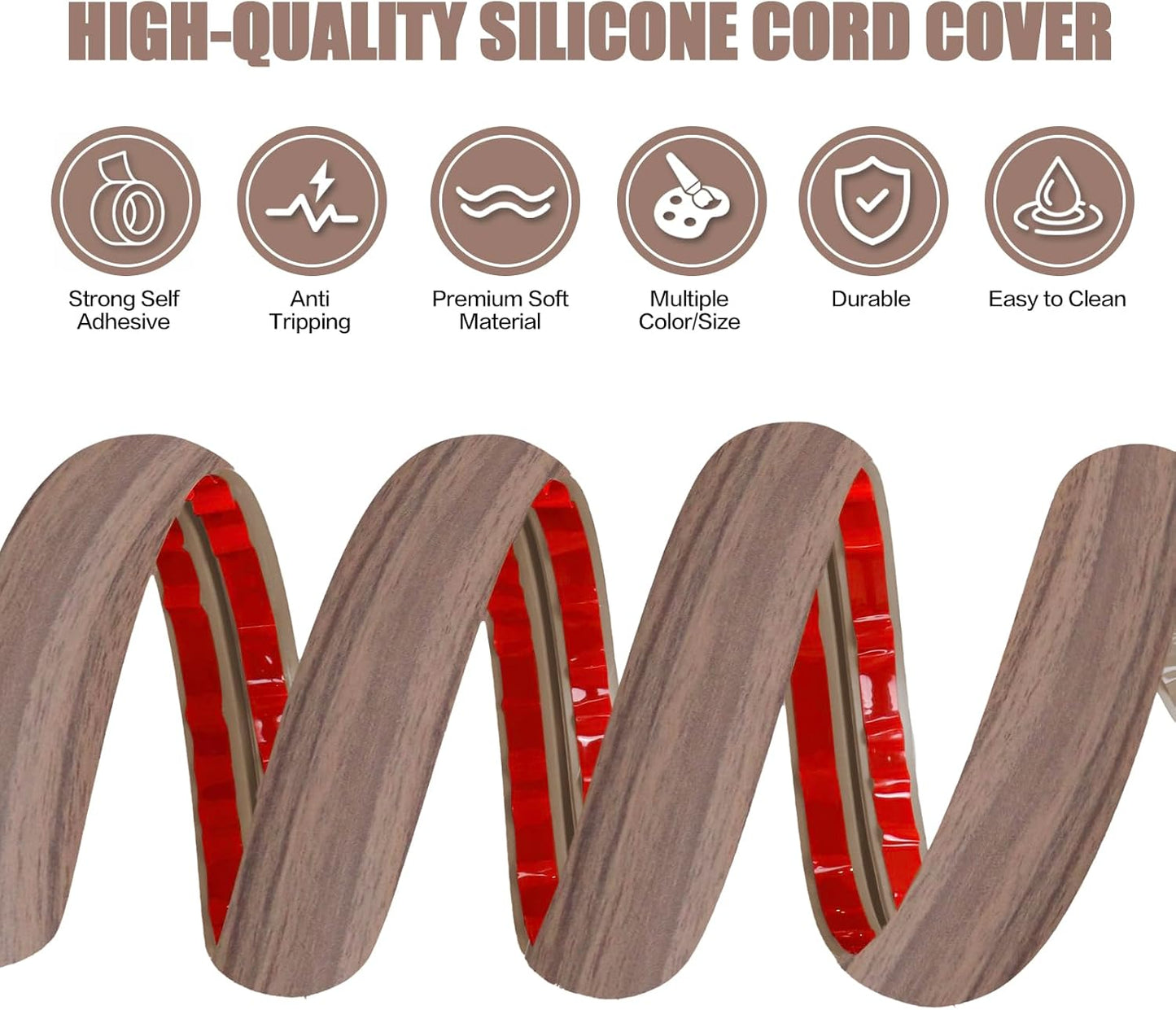 Floor Cord Cover Self Adhesive Cord Hider,3.3FT Cable Management, Extension Strip Protector for Wires, Prevent Cable Trips for Offices, Gyms, Exhibitions Cavity:0.39"(W) x 0.27"(H) Wood Walnut
