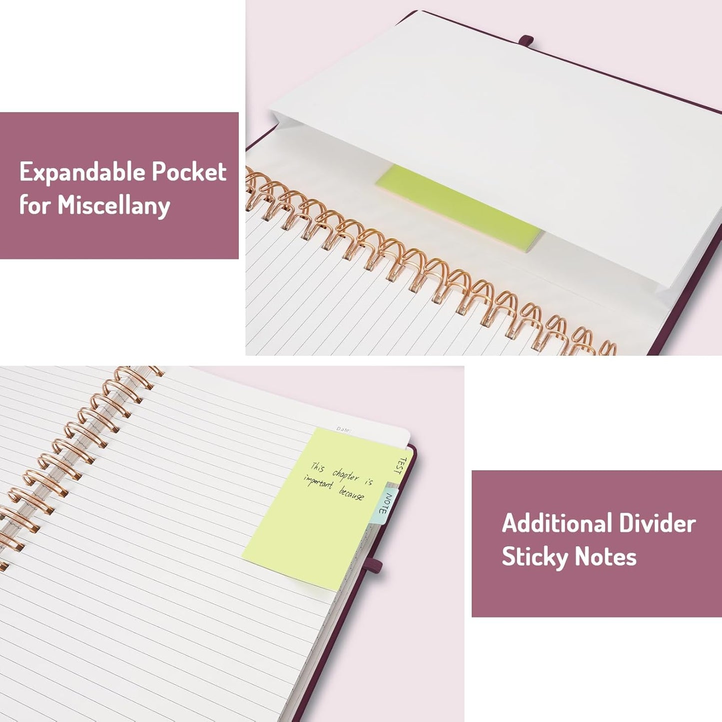 Forvencer Lined Spiral Journal Notebook with 300 Numbered Pages, B5 College Ruled Thick Journals for Writing with 100GSM Paper, Hardcover Notebooks with Contents for Work, School, Women, Men, Burgundy