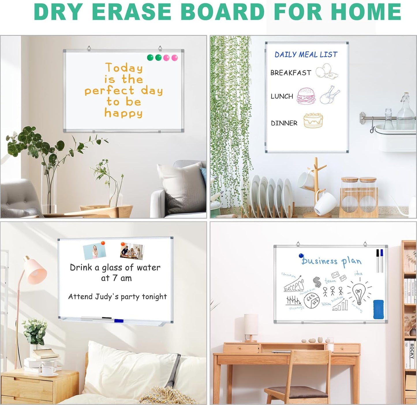 H-Qprobd 3' x 2' Whiteboard Dry Erase White Board for Wall 36x24 (3pcs) Magnetic Boards for Office Classroom & Home, Small Wall Whiteboard Including 6 Markers, 20 Magnets, 2 Erasers