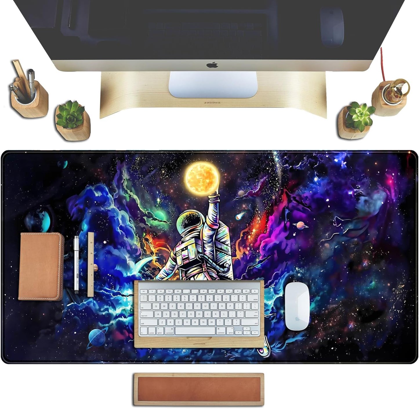 Astronaut Desk Space Mouse Pad for Boys - Galaxy Gaming Mouse Pad, 31.5x15.7in, Stitched Edges