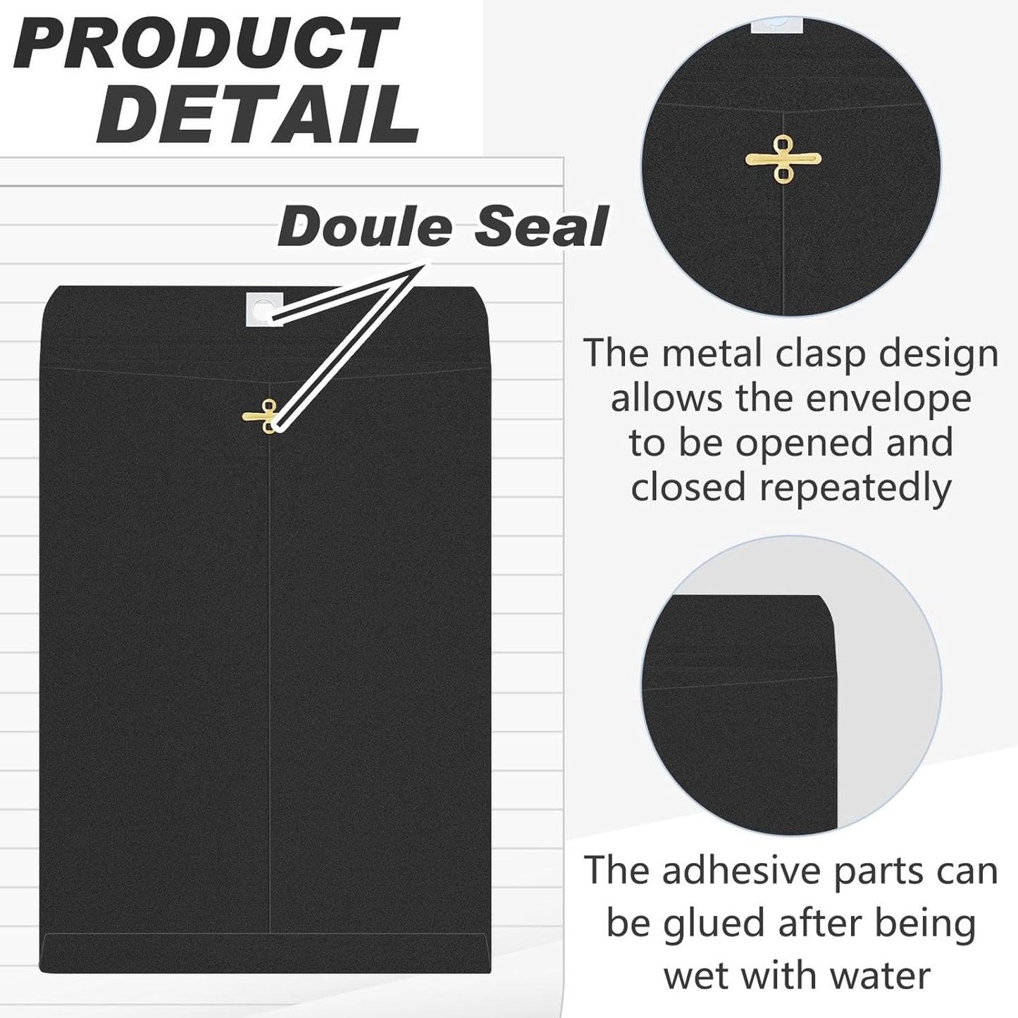 Geyee 50 Pcs 9 x 12 Inch Black Clasp Envelopes Letter Size Mailing Envelopes with Clasp Closure for Filing Storing Documents Office Home Business School